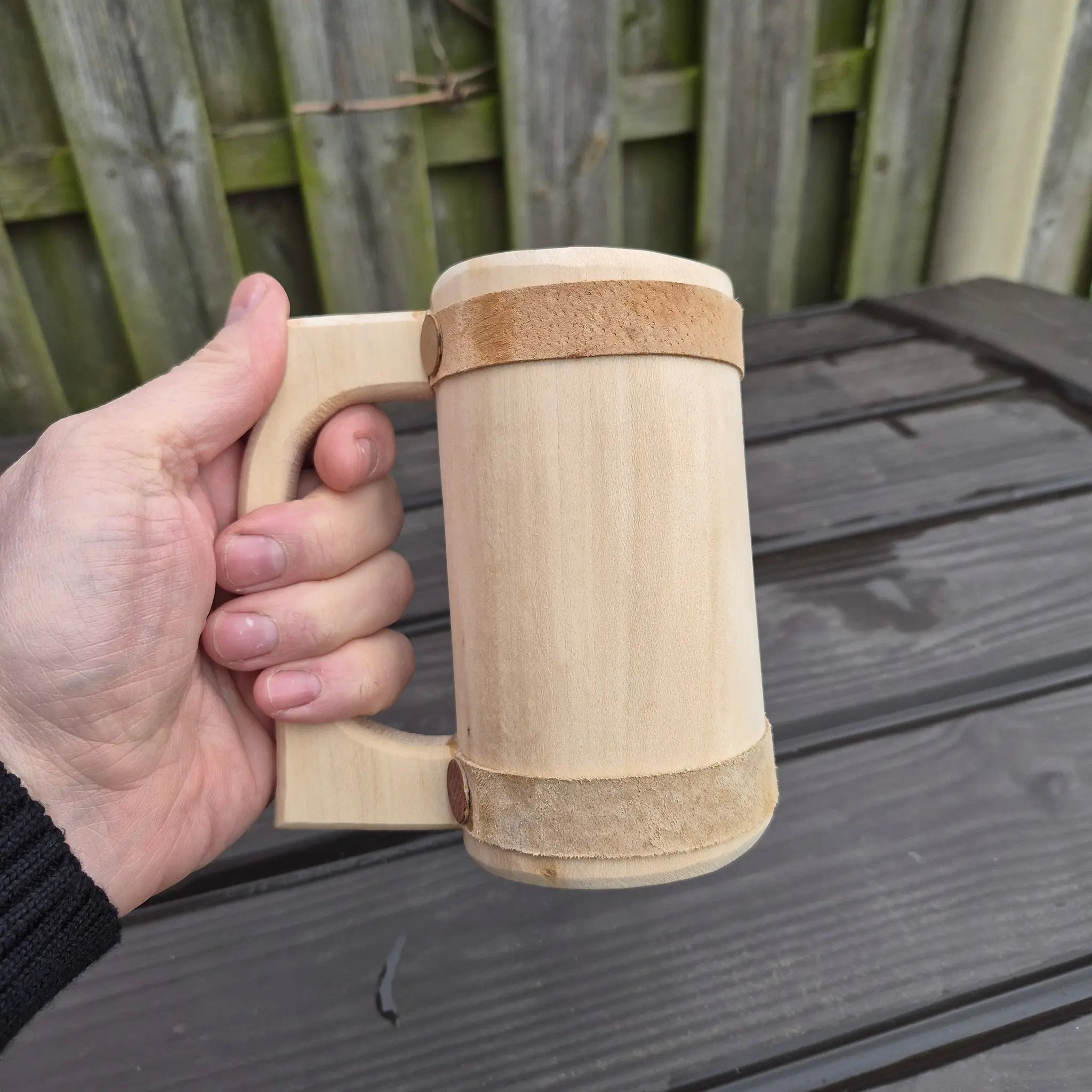 Hand-Carved Medieval Style Alder Wood Beer Tankard - Medium Size in Hand