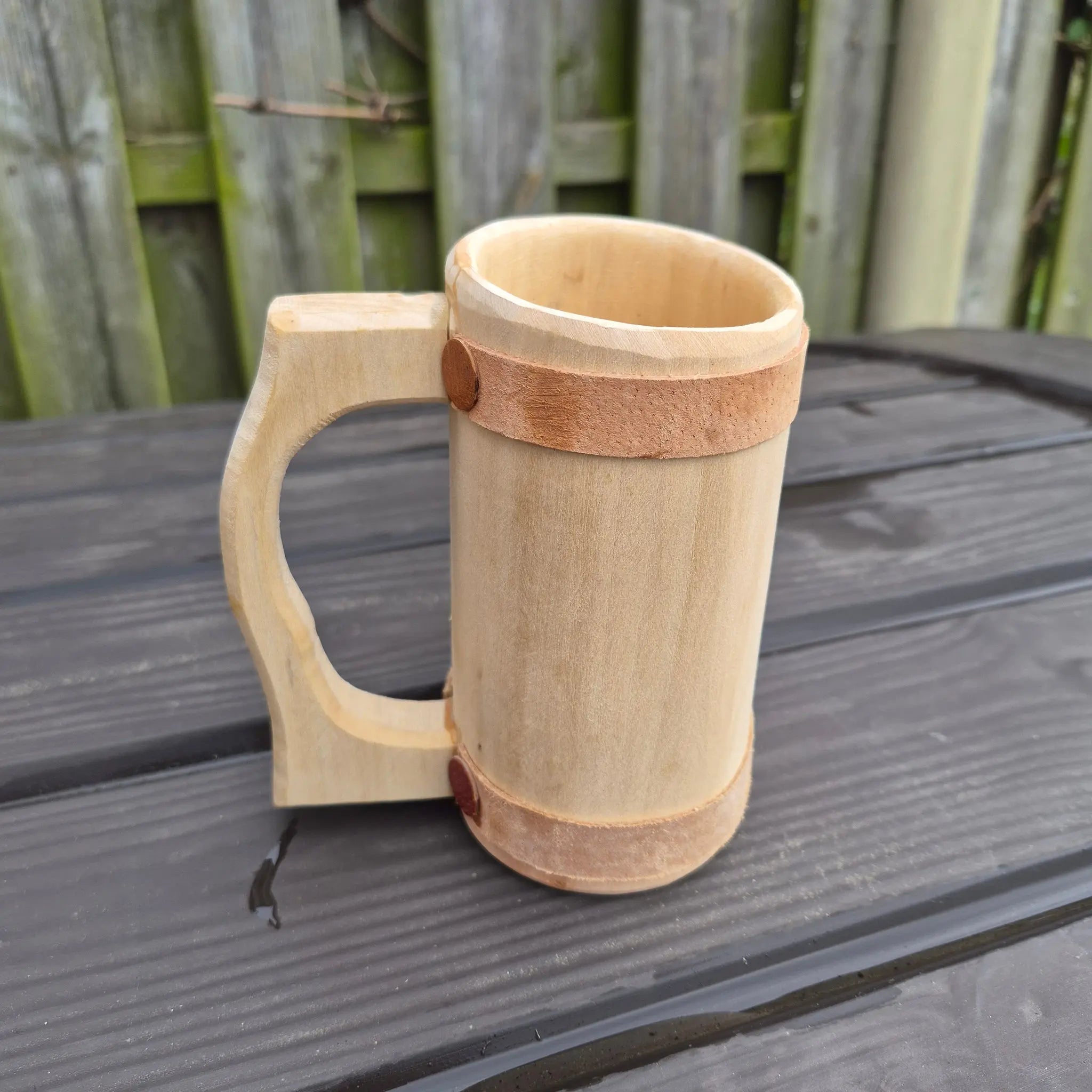 Hand-Carved Medieval Style Alder Wood Beer Tankard - Medium Size