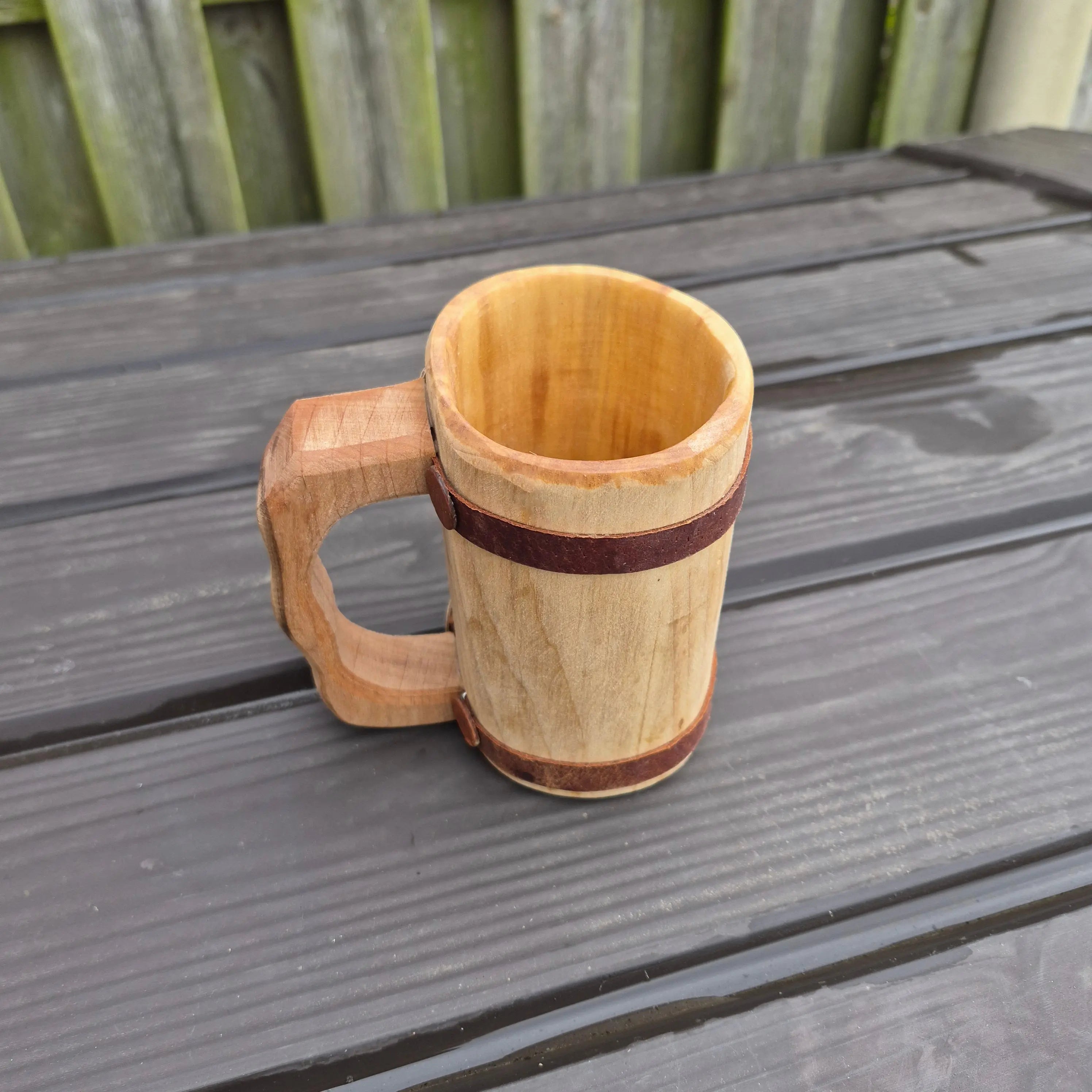 Hand-Carved Medieval Style Alder Wood Beer Tankard - Small Size - Above Angle View