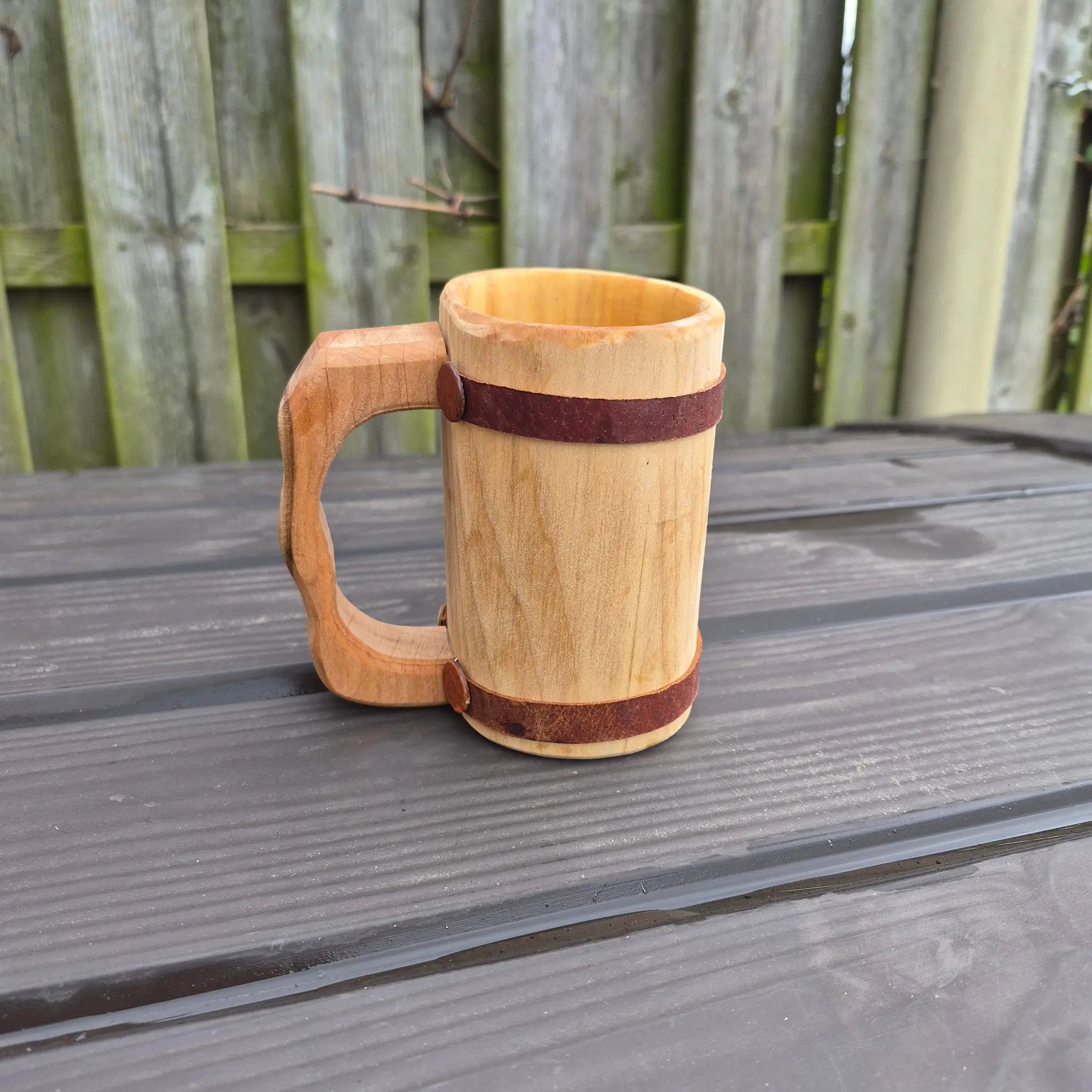 Hand-Carved Medieval Style Alder Wood Beer Tankard - Small Size