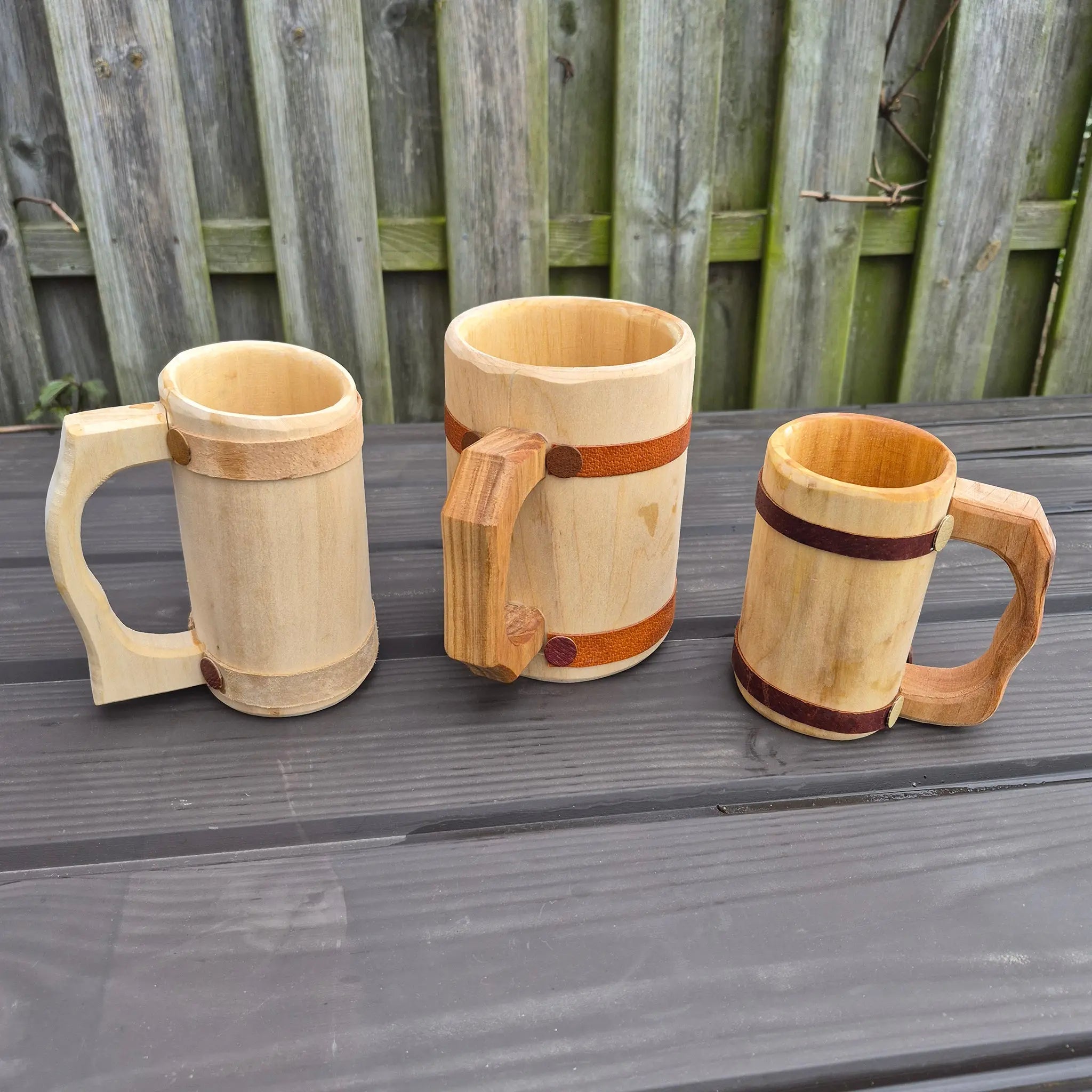Hand-Carved Medieval Style Alder Wood Beer Tankards in 3 Sizes
