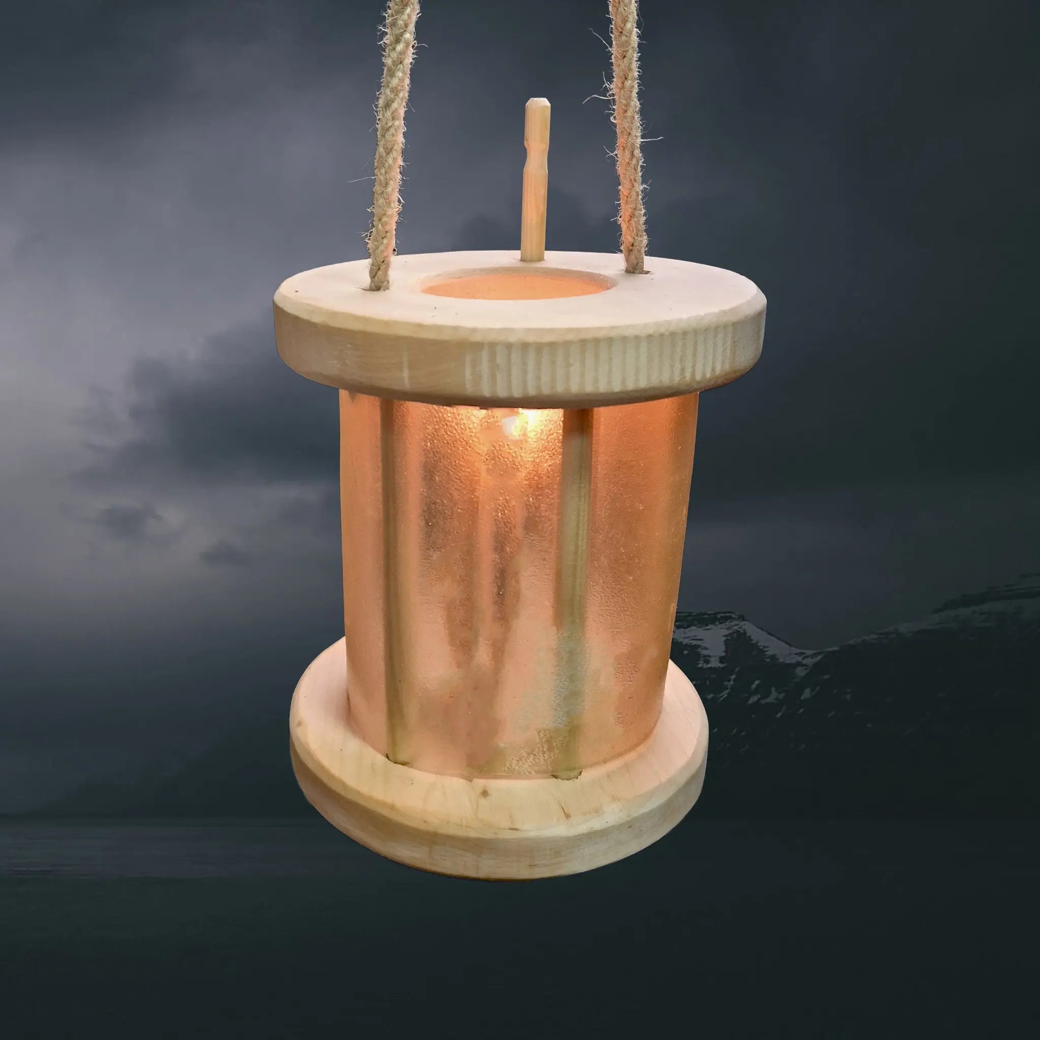 Handmade Replica Medieval Alder Wood Lantern / Lamp - Short Version Lit with Candle
