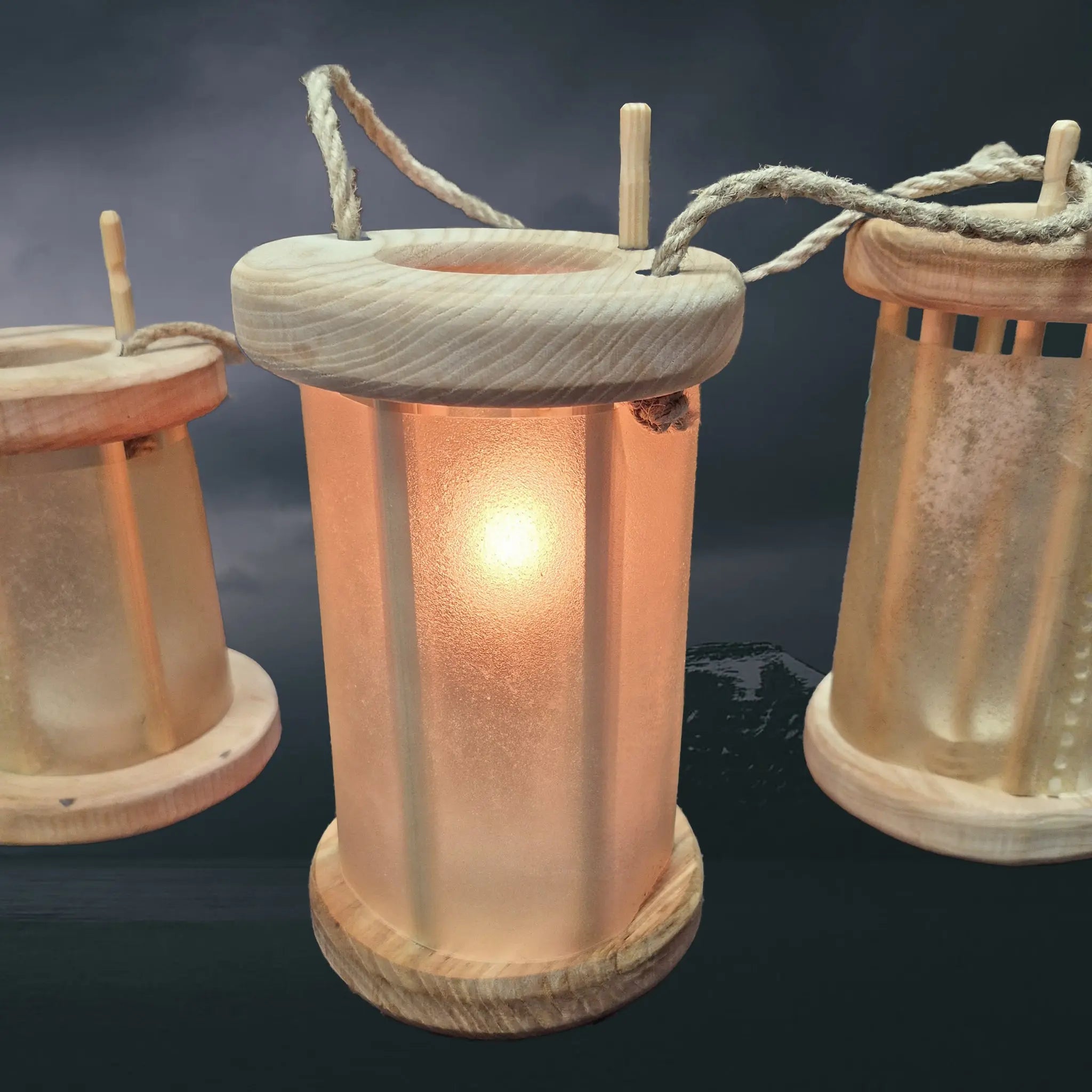 Handmade Replica Medieval Alder Wood Lantern / Lamps - Tall Version Lit with Candle