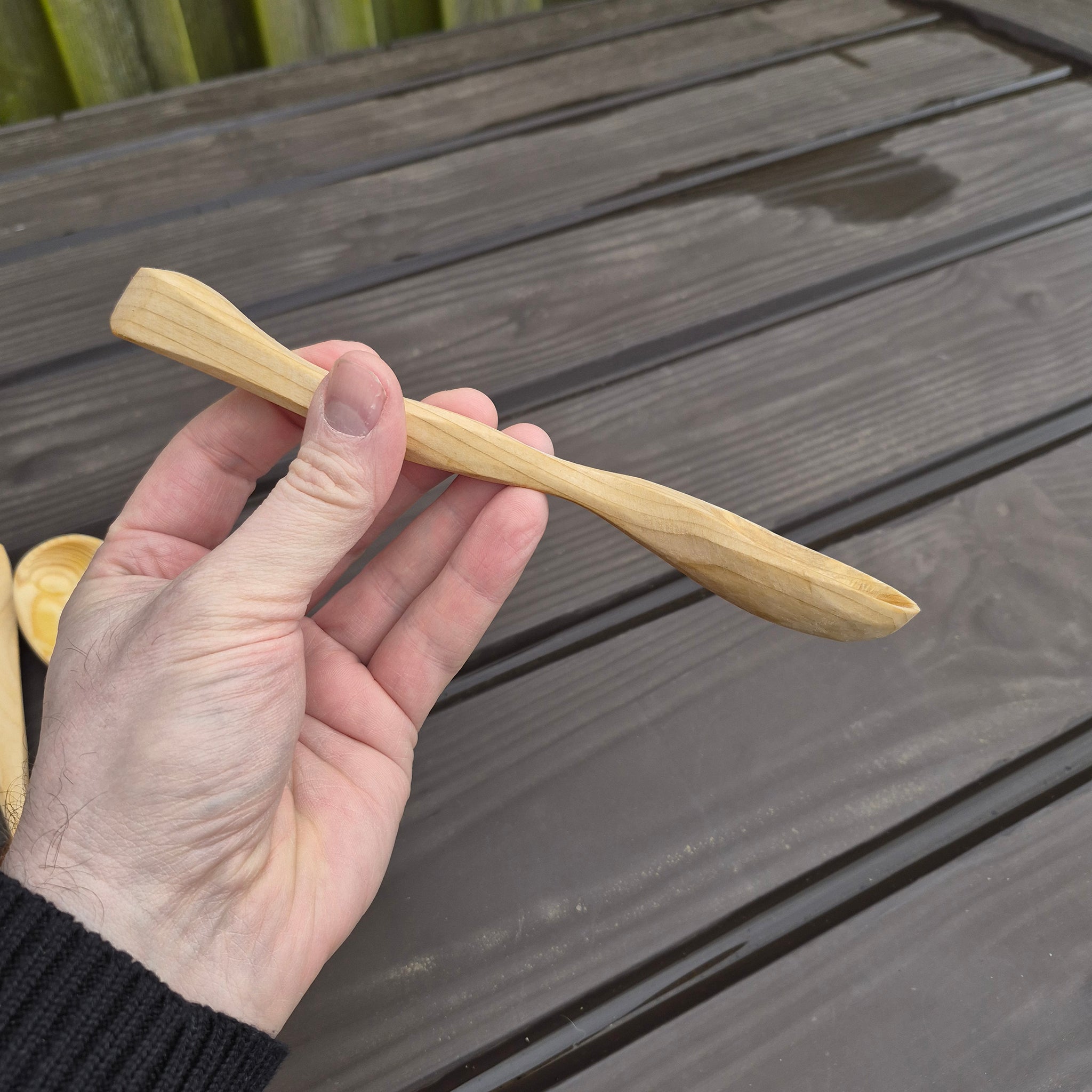Viking Age Replica Handmade Alder Wood Spoon for Viking / Medieval Feasting in Hand - Side View