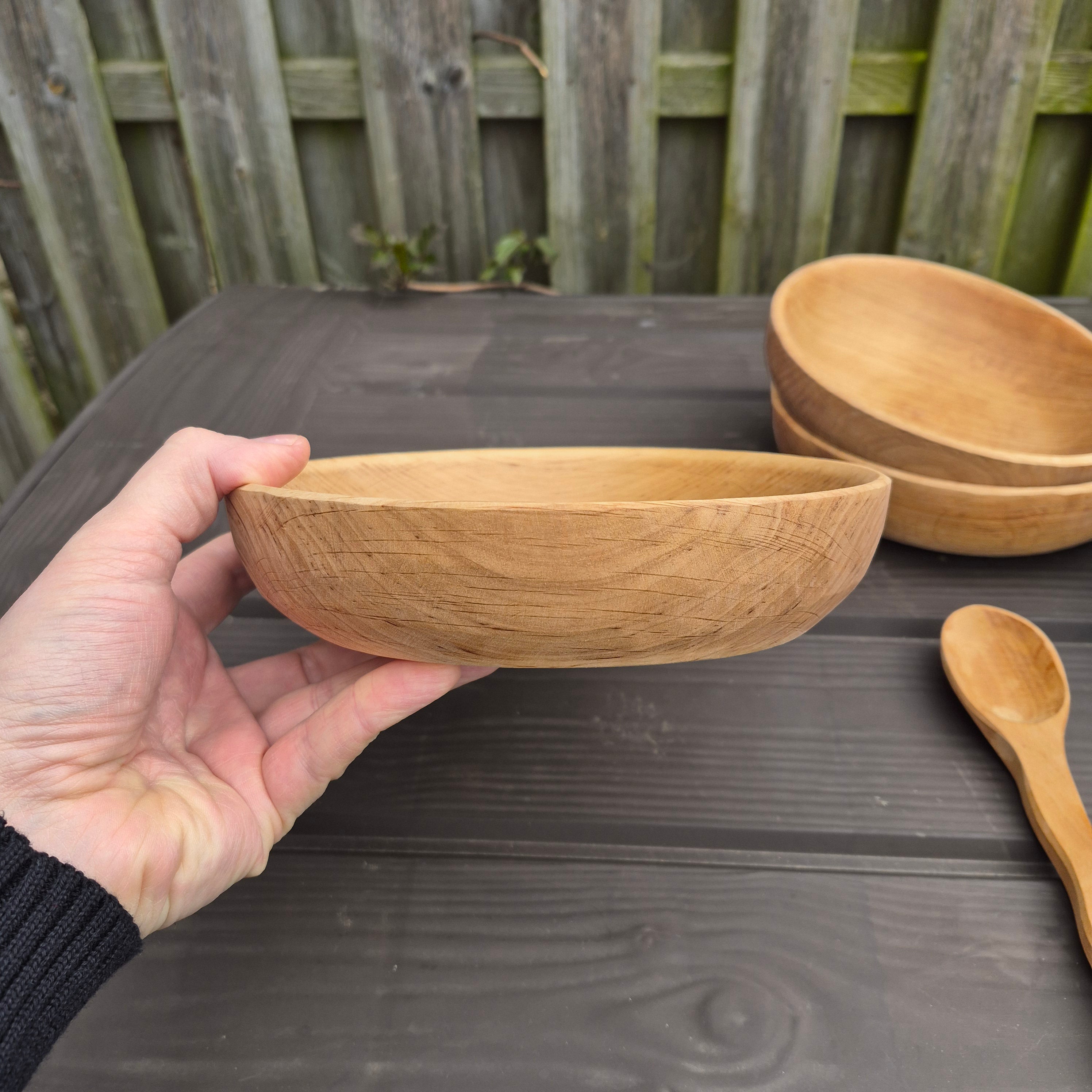 Viking Age Replica Hand Turned Alder Wood Bowl - Medium in Hand Side View from The Viking Dragon