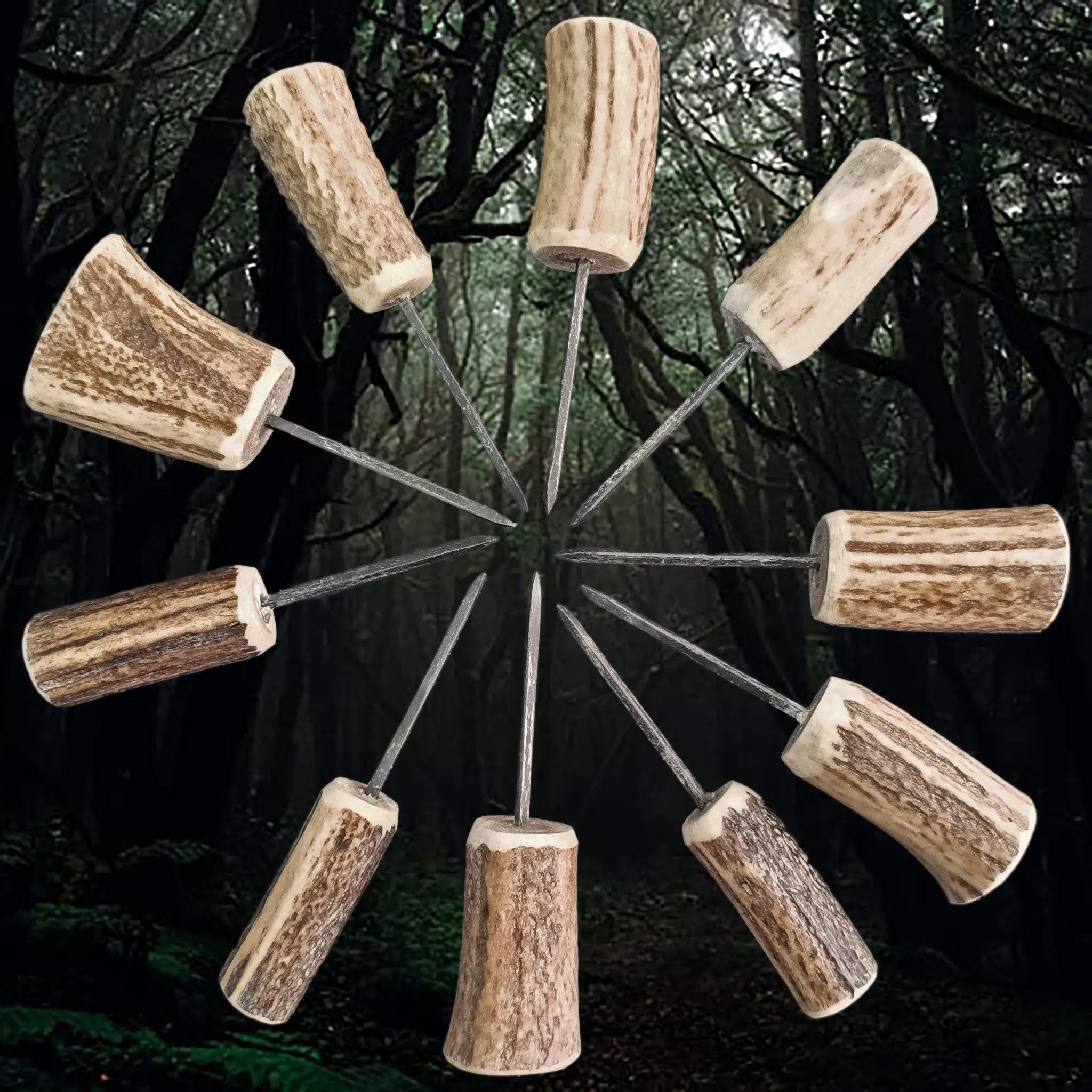 Handmade Leather Awls (Hole Punchers) with Scottish Red Deer Antler Handle in a Circle