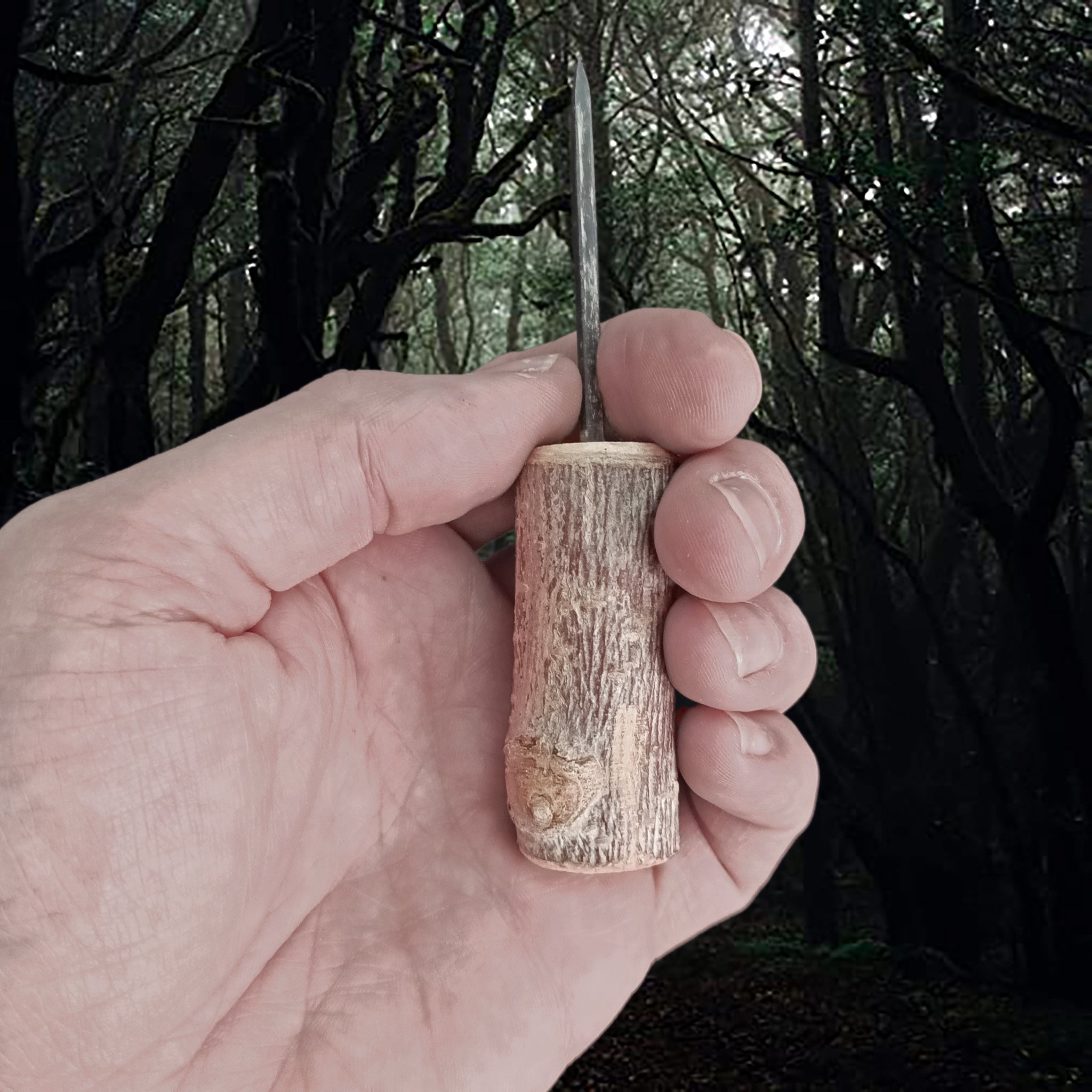 Handmade Leather Awl (Hole Puncher) Made with Natural Birch Wood Handle in Hand