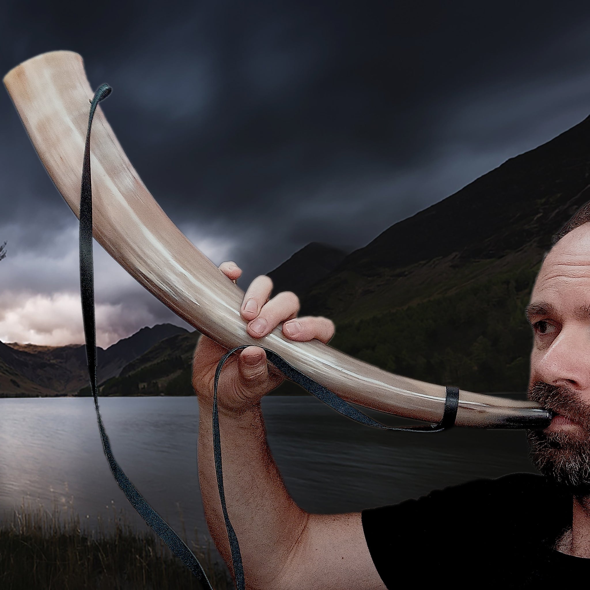 Blowing a Large Polished Viking Blowing Horn / Bugle