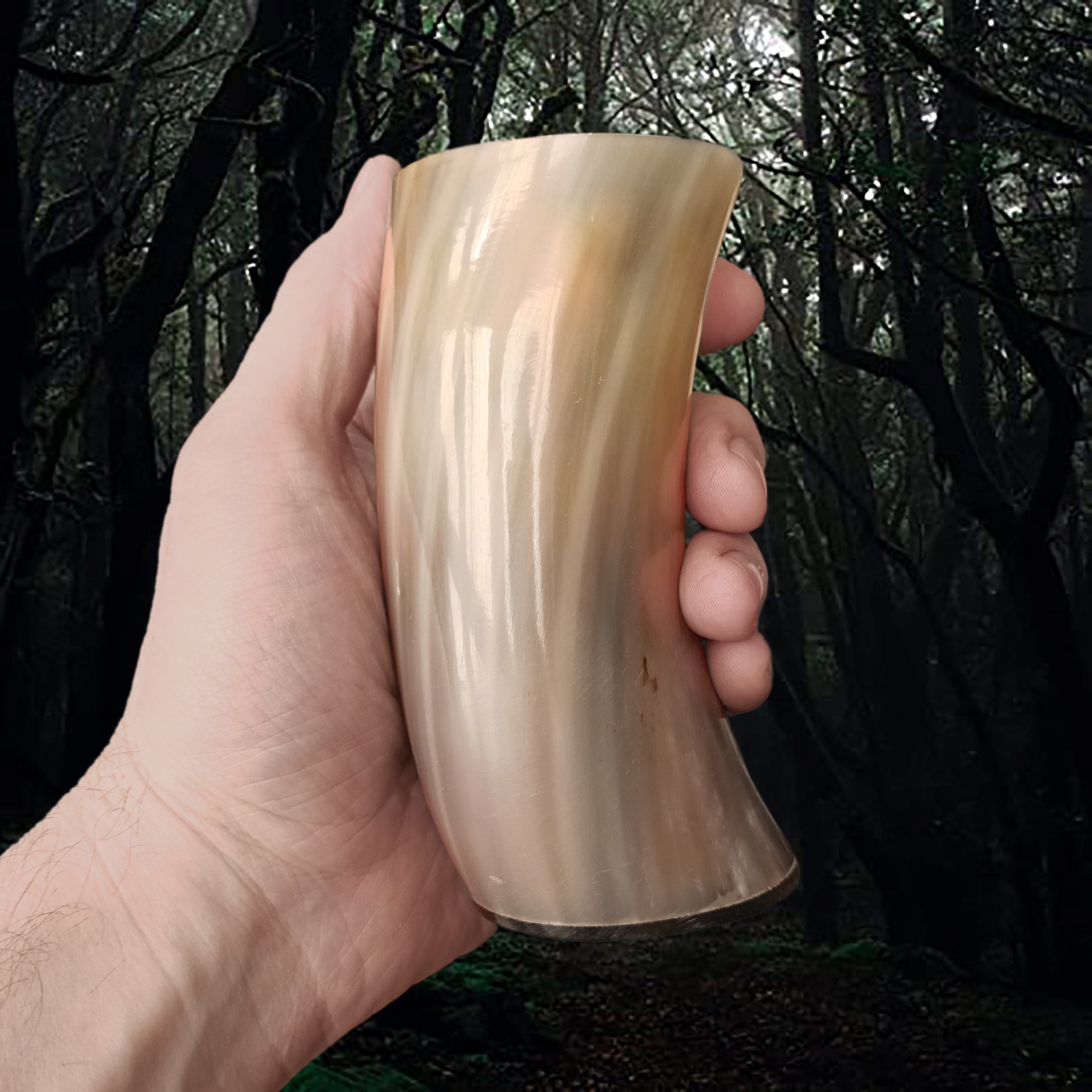 Polished Horn Beer / Wine / Mead Cup with Sealed Resin Base - Pale Curved Shape