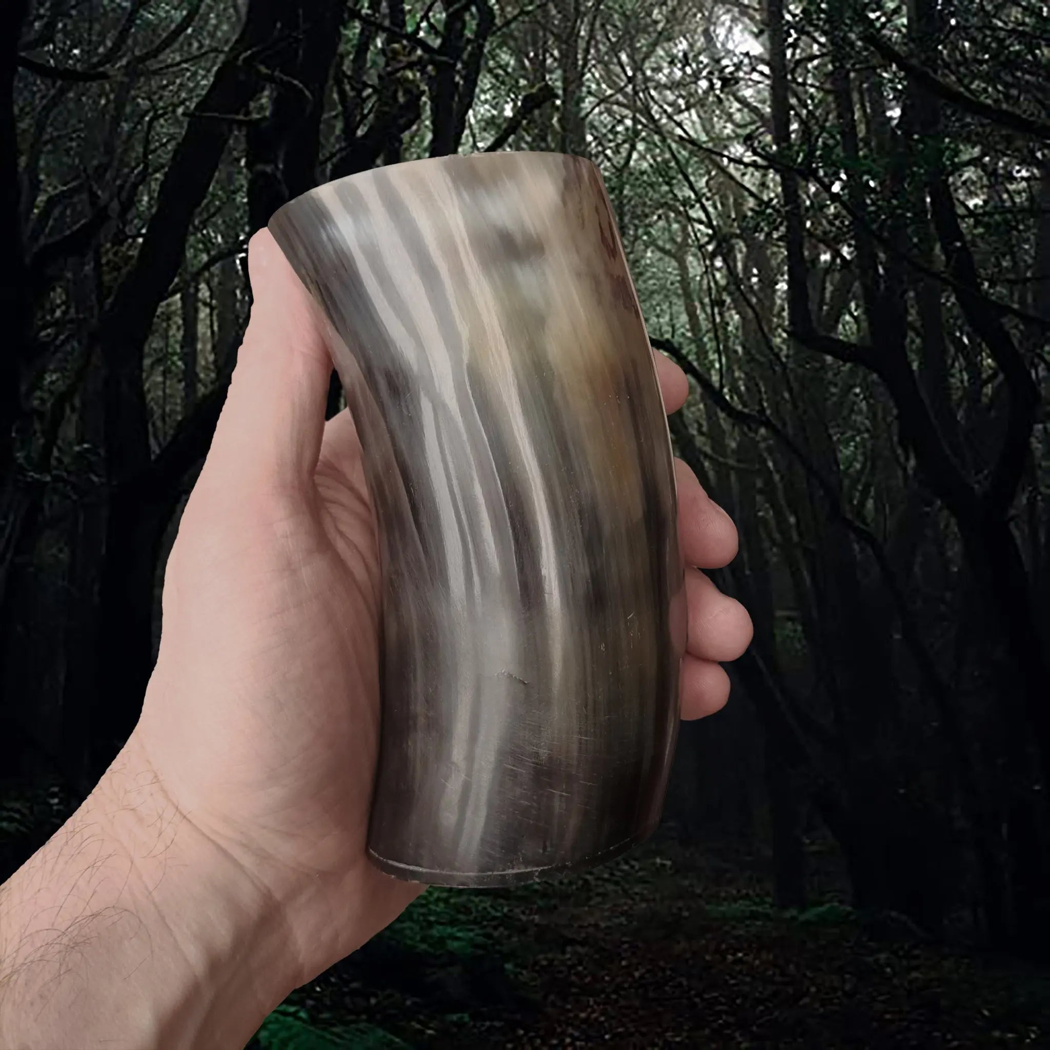 Polished Horn Beer / Wine / Mead Cup with Sealed Resin Base in Hand