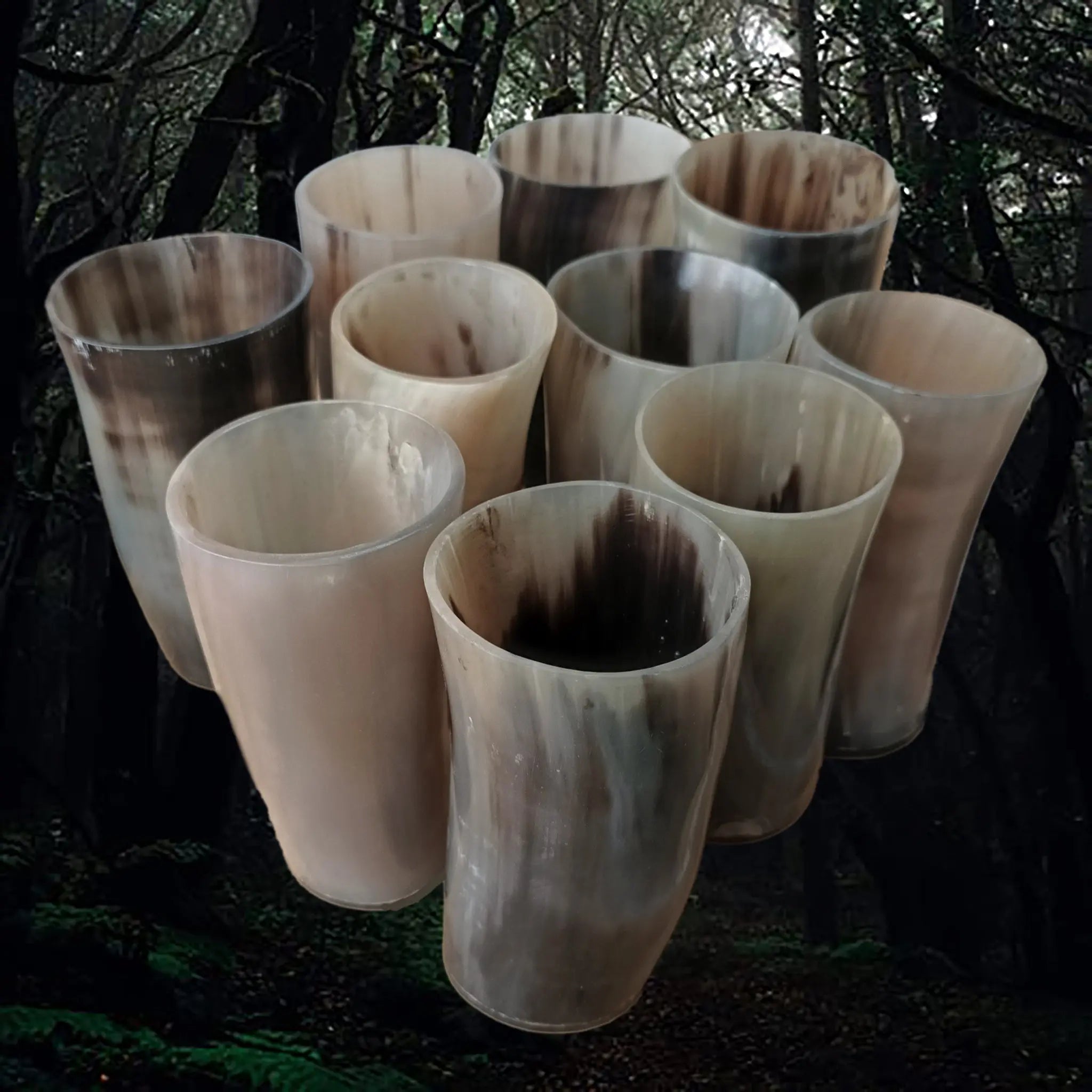 Polished Horn Beer / Wine / Mead Cups with Sealed Resin Bases x 10