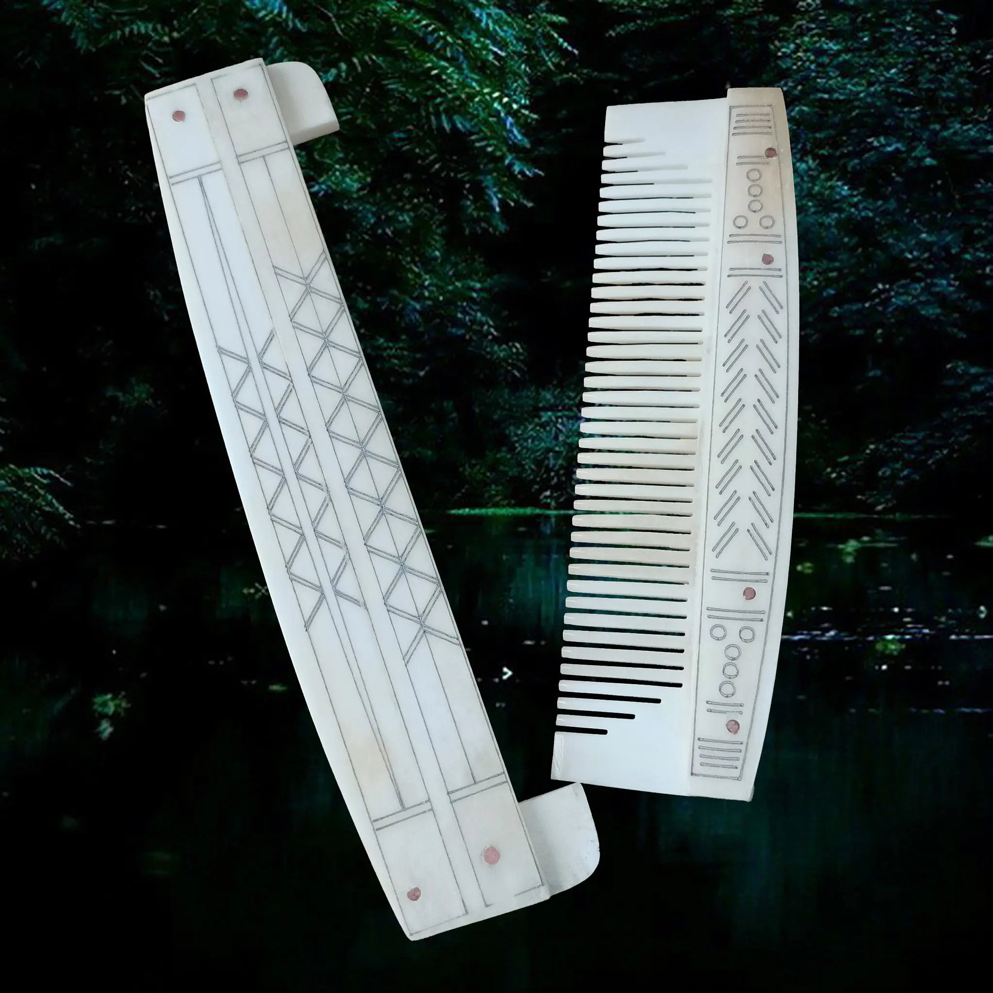 Large Encased Bone Viking Comb with Markings - Open