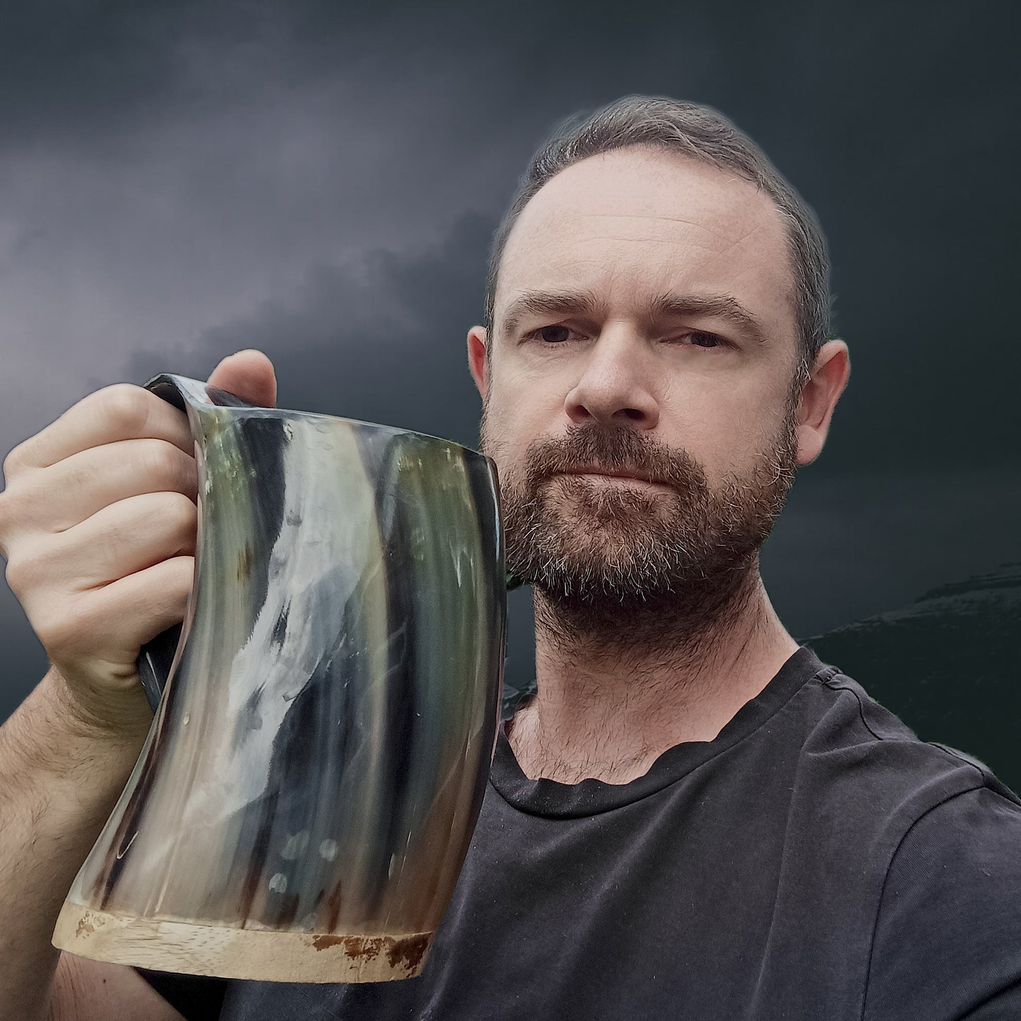 Large Polished Ox Horn Beer Mug in Hand