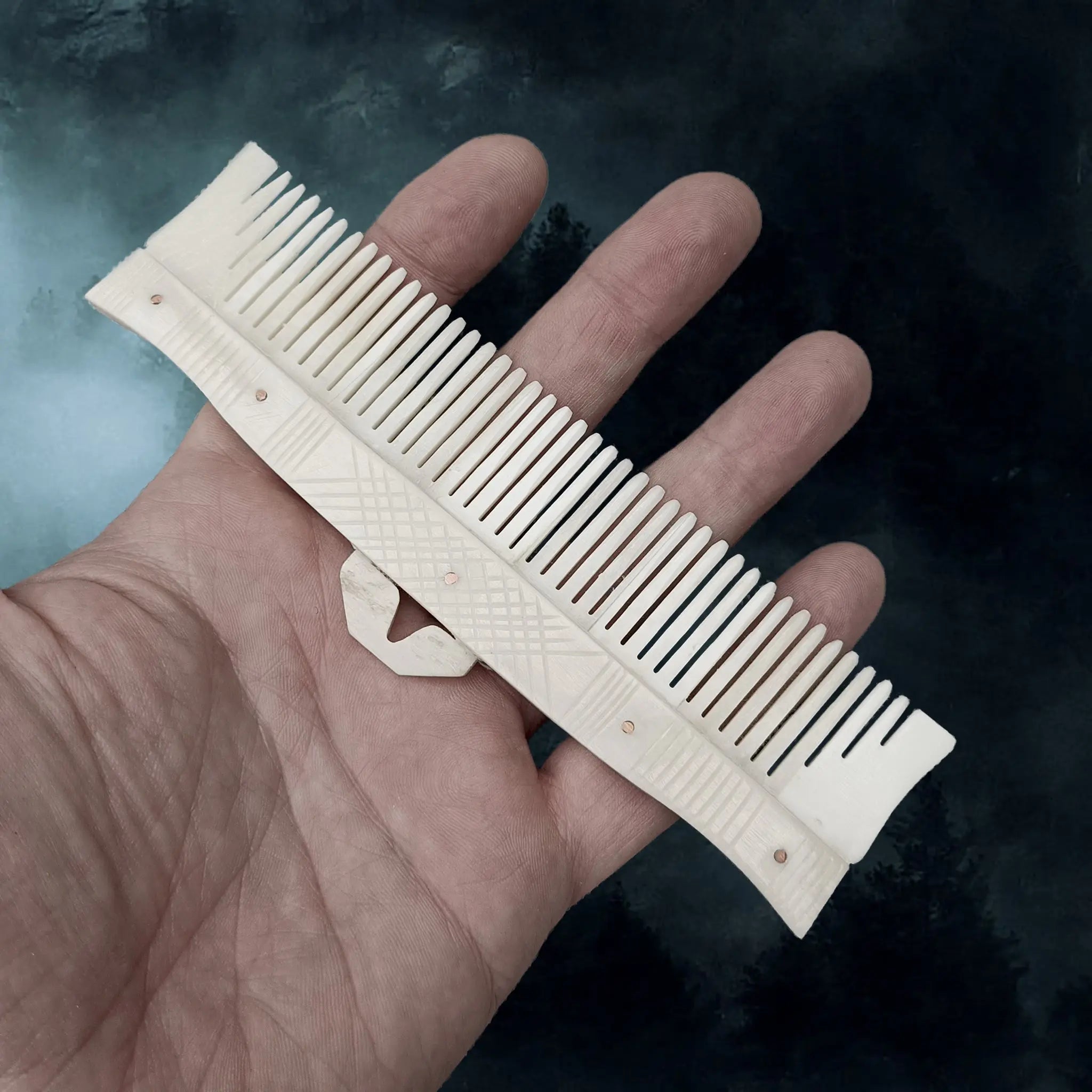 Long Decorated Bone Viking Comb with Hanger in Hand