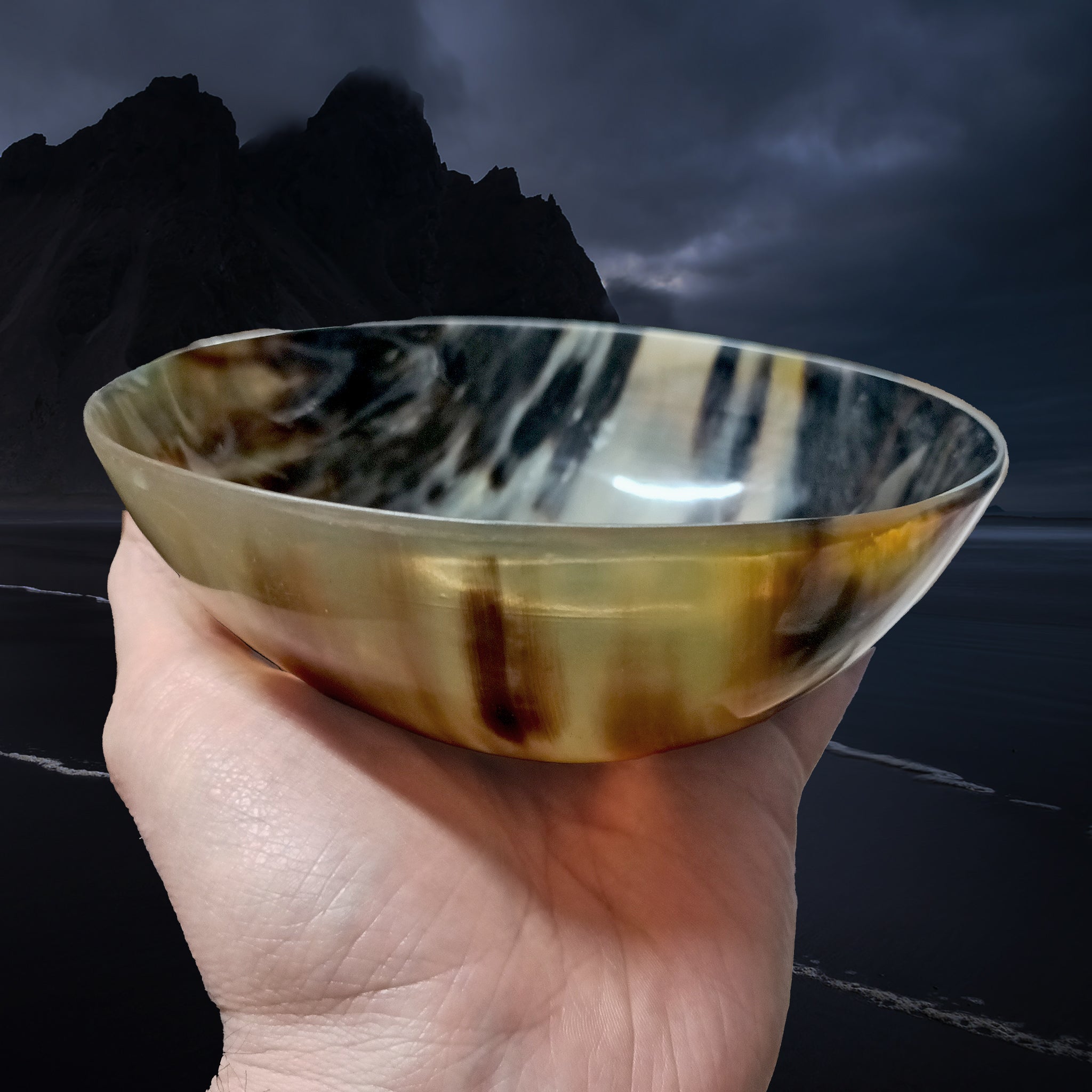 Polished Cow Horn Bowl for Viking / Medieval Feasts in Hand