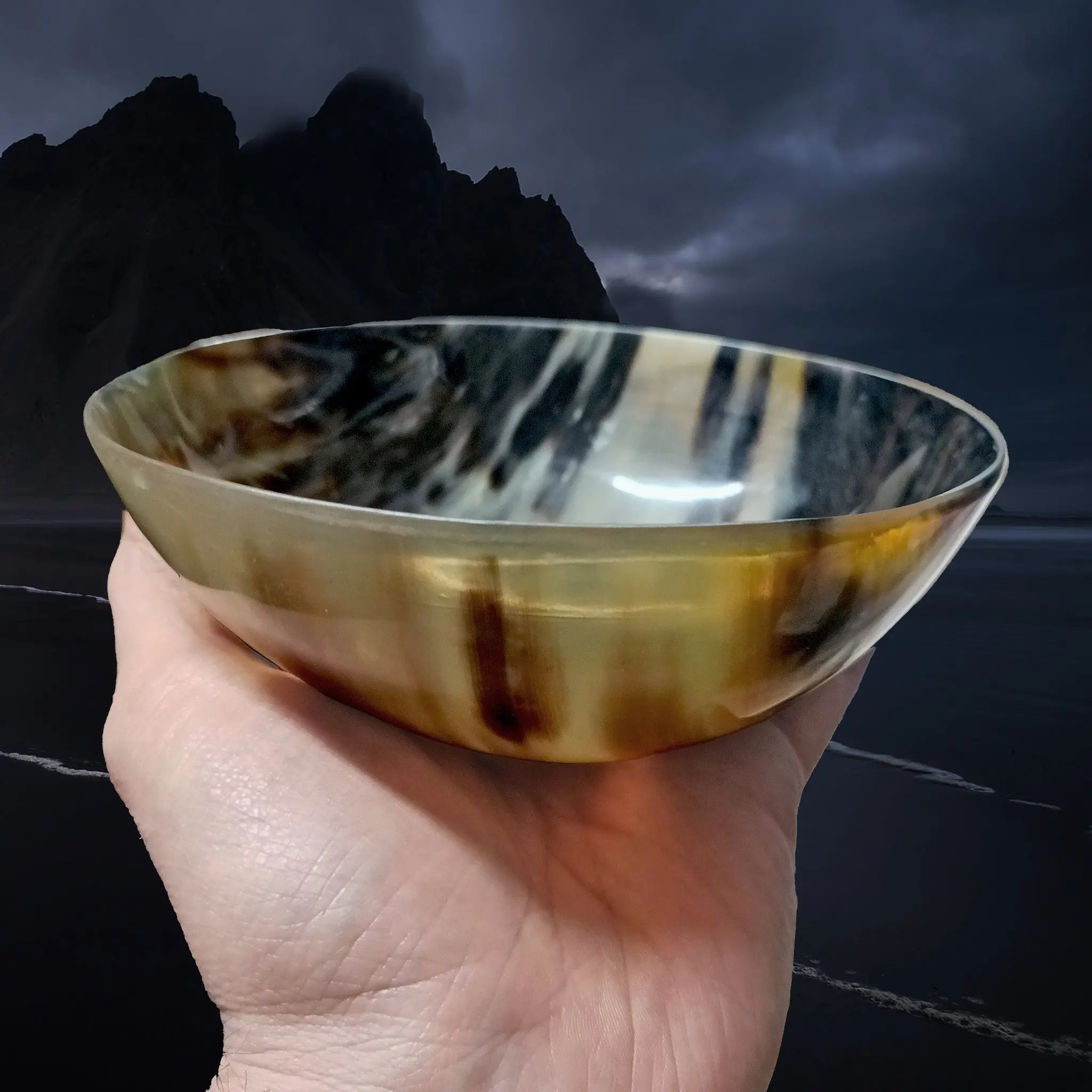 Polished Cow Horn Bowl for Viking / Medieval Feasts in Hand
