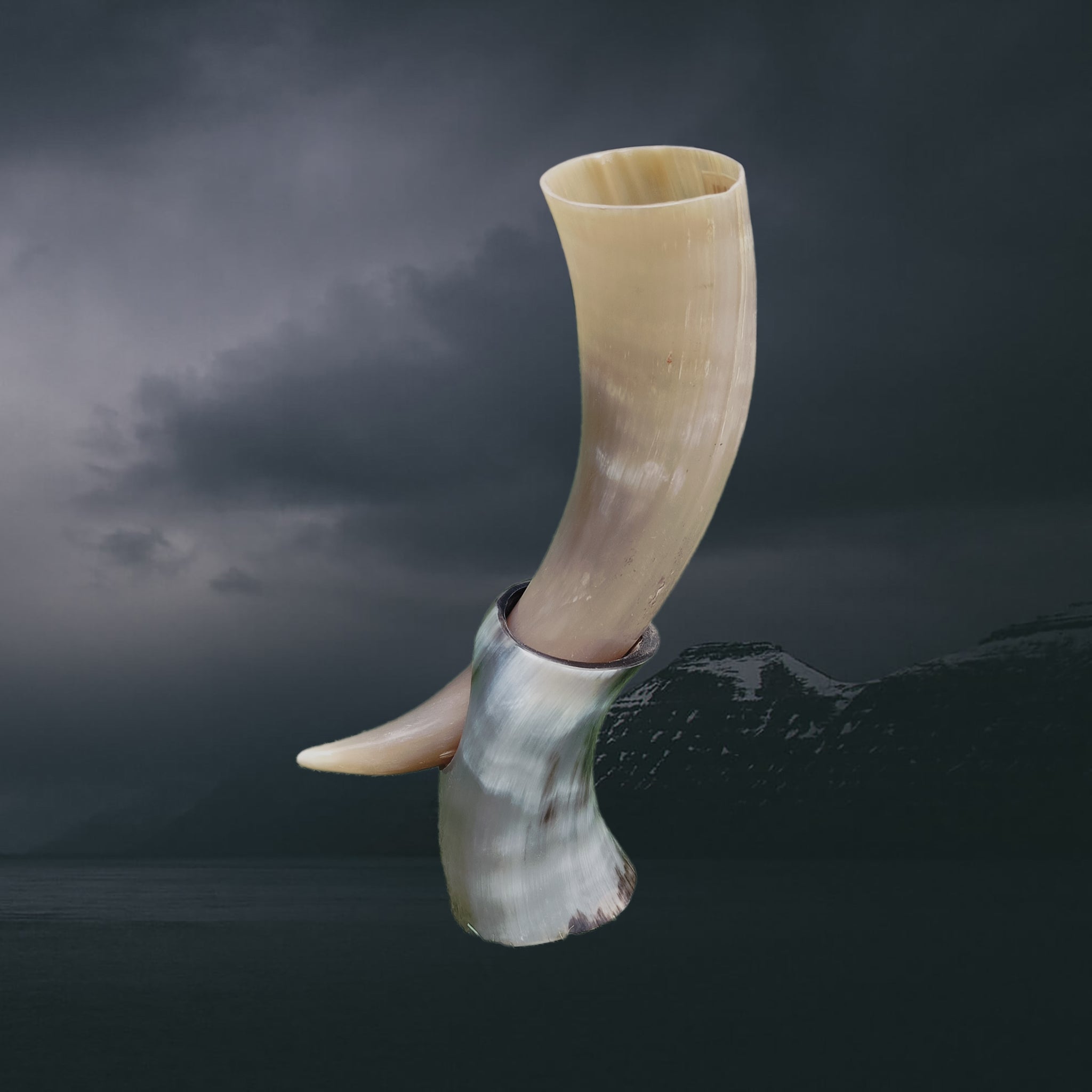 Ox Horn Small Polished Viking Drinking Horn With Horn Stand - Light Colour