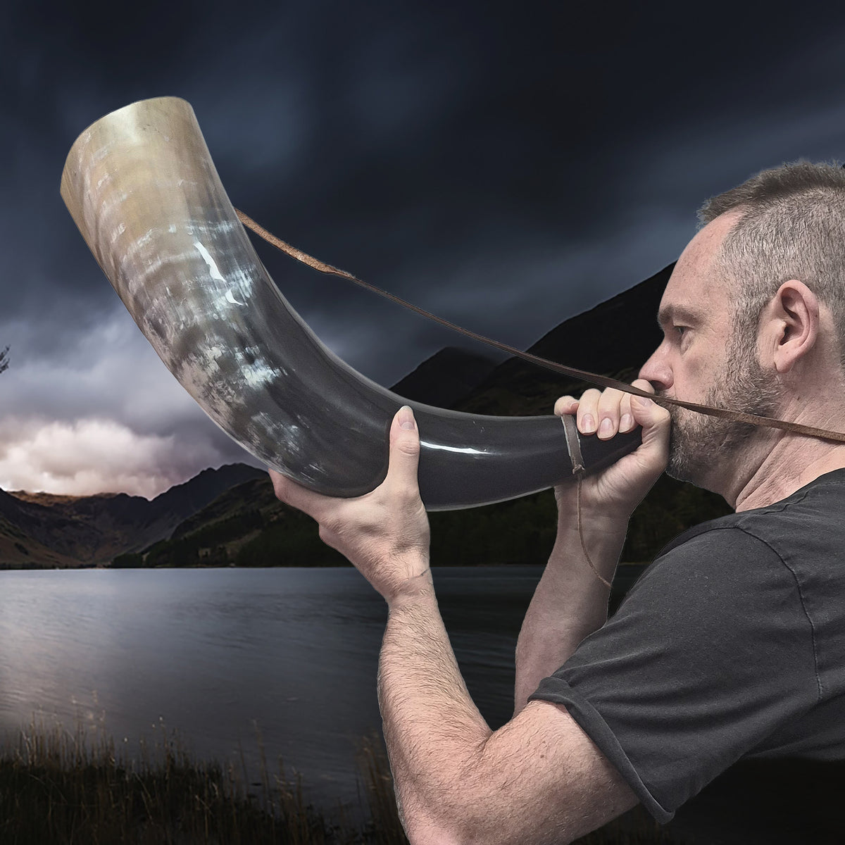 Extra Large Viking Polished Blowing Horn / Bugle - Viking Signal Horn - In Hands, Blowing
