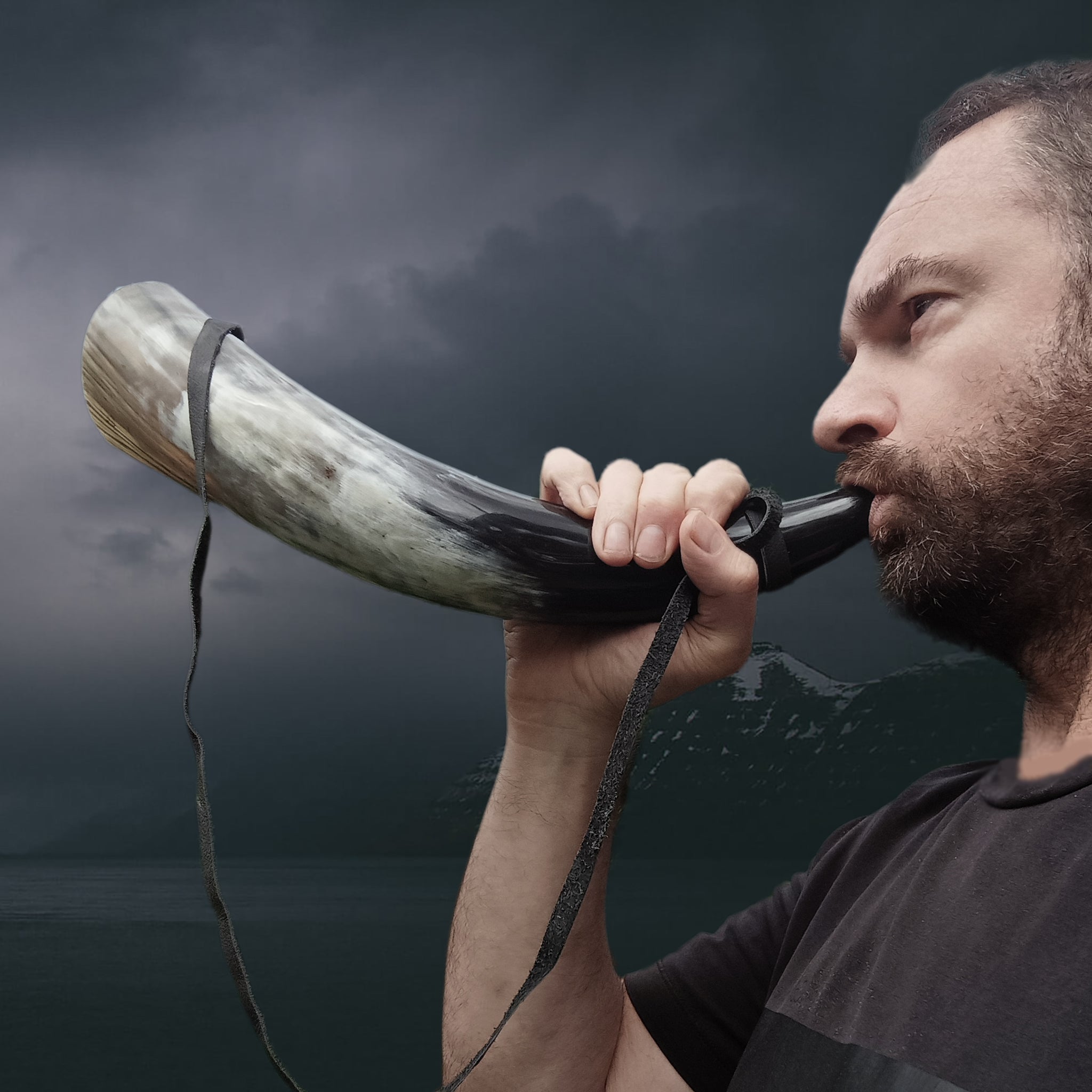 Blowing a Polished Small Viking Blowing Horn / Bugle - Viking Accessories