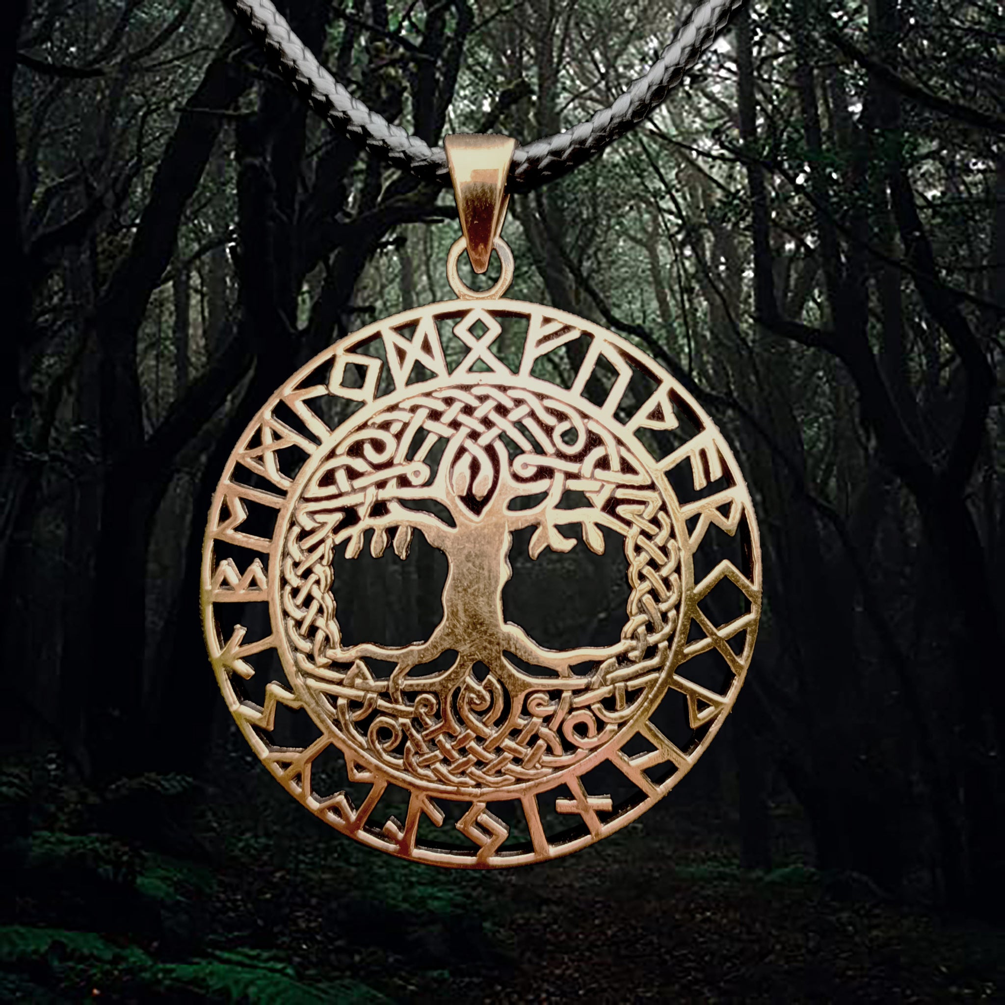 Large Bronze Yggdrasil Runic Pendant - Viking Jewelry