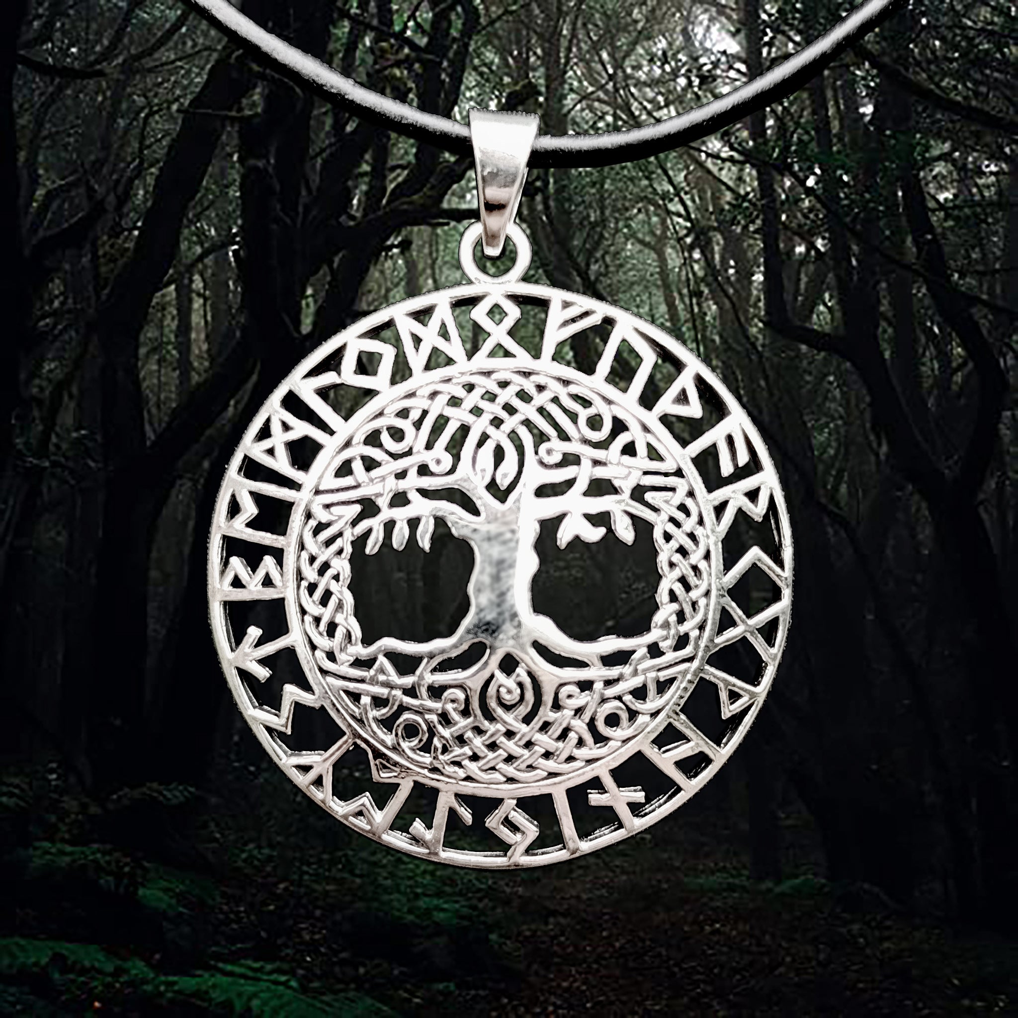Large Silver Yggdrasil Runic Viking Pendant - Viking Jewelry