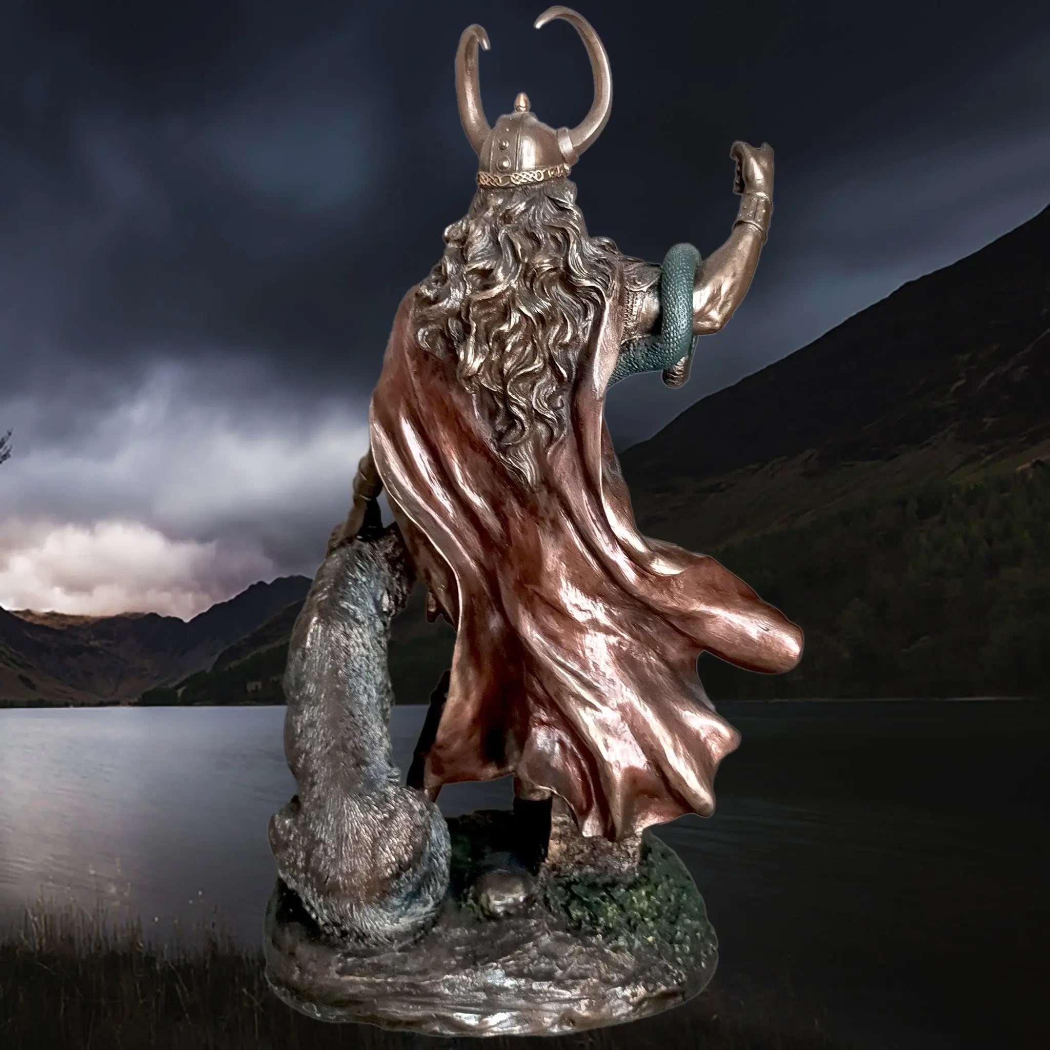 Hand-Painted Large Statue of the Norse God Loki in Solid Resin - Back View