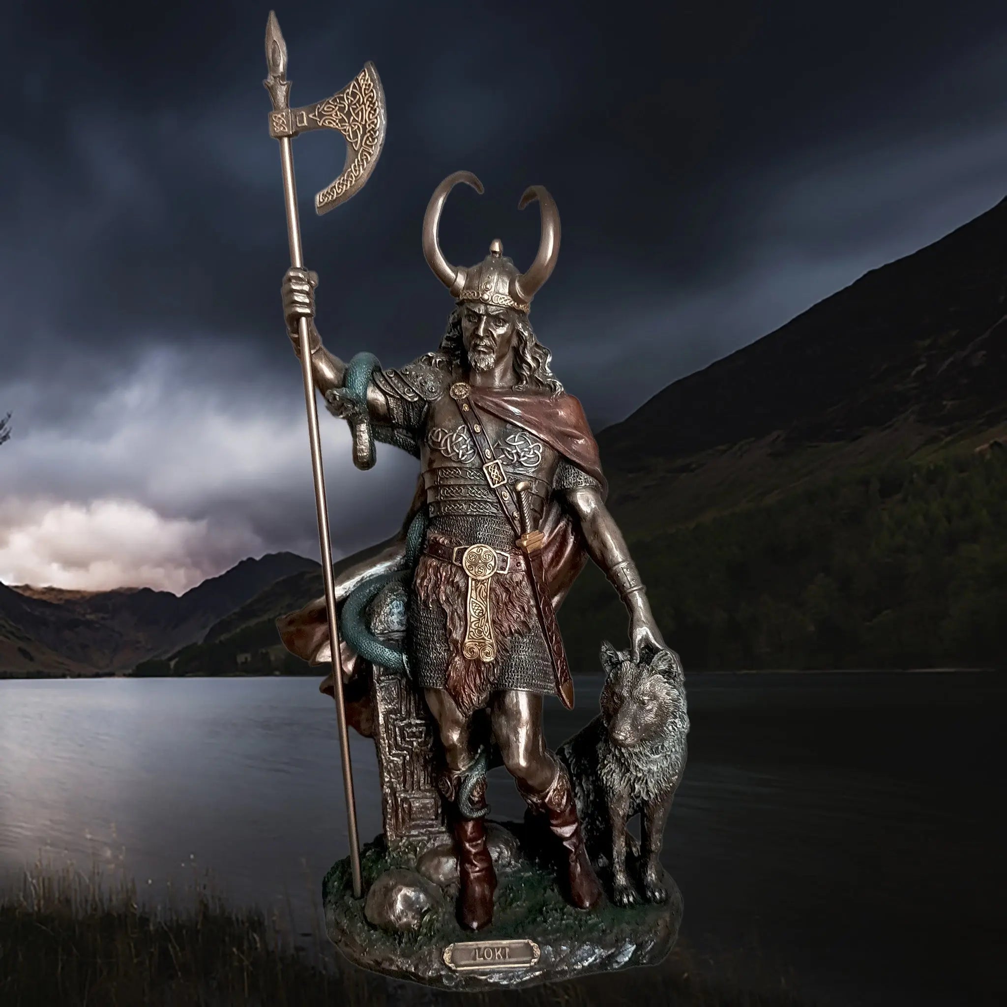 Hand-Painted Large Statue of the Norse God Loki in Solid Resin