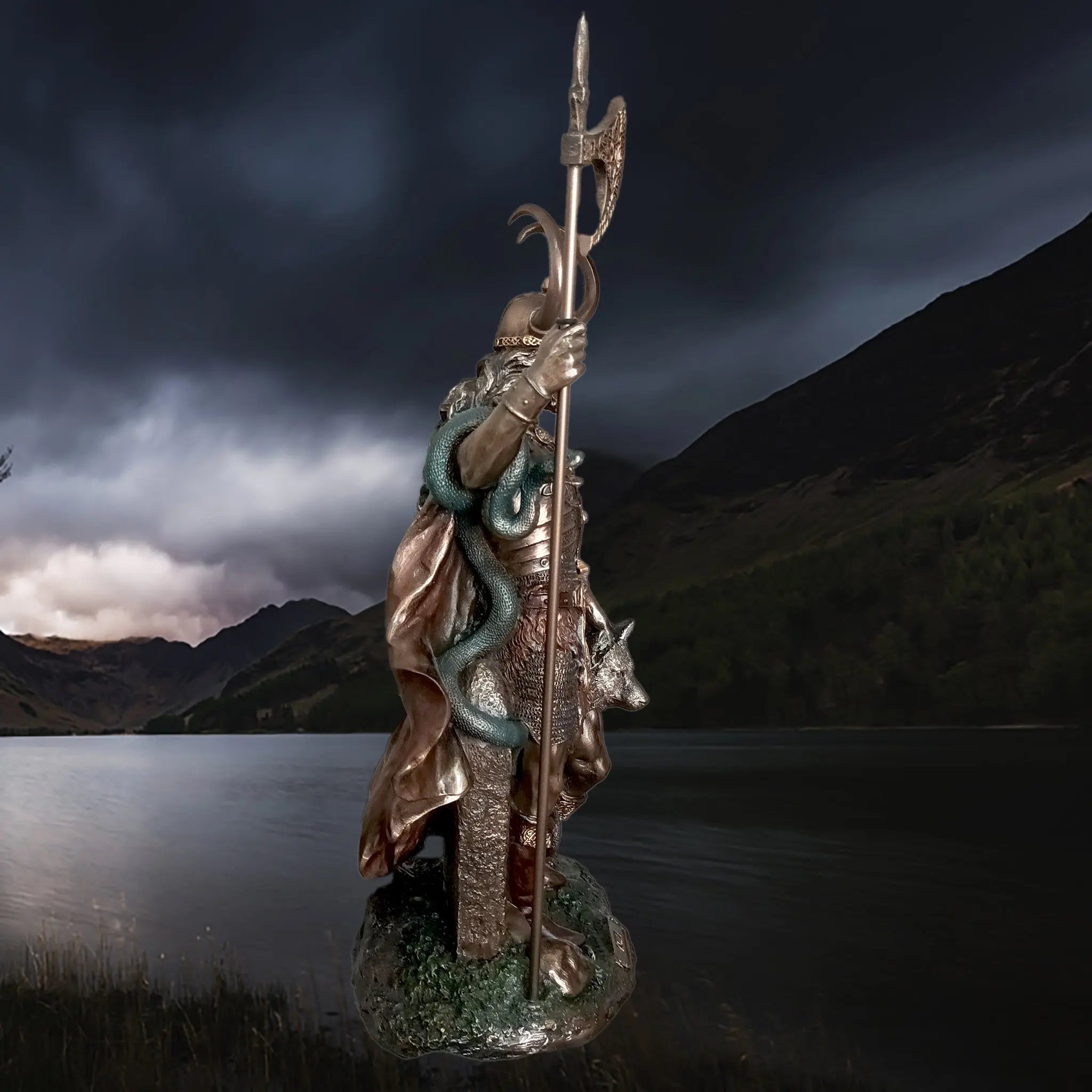 Hand-Painted Large Statue of the Norse God Loki in Solid Resin - Right Side View