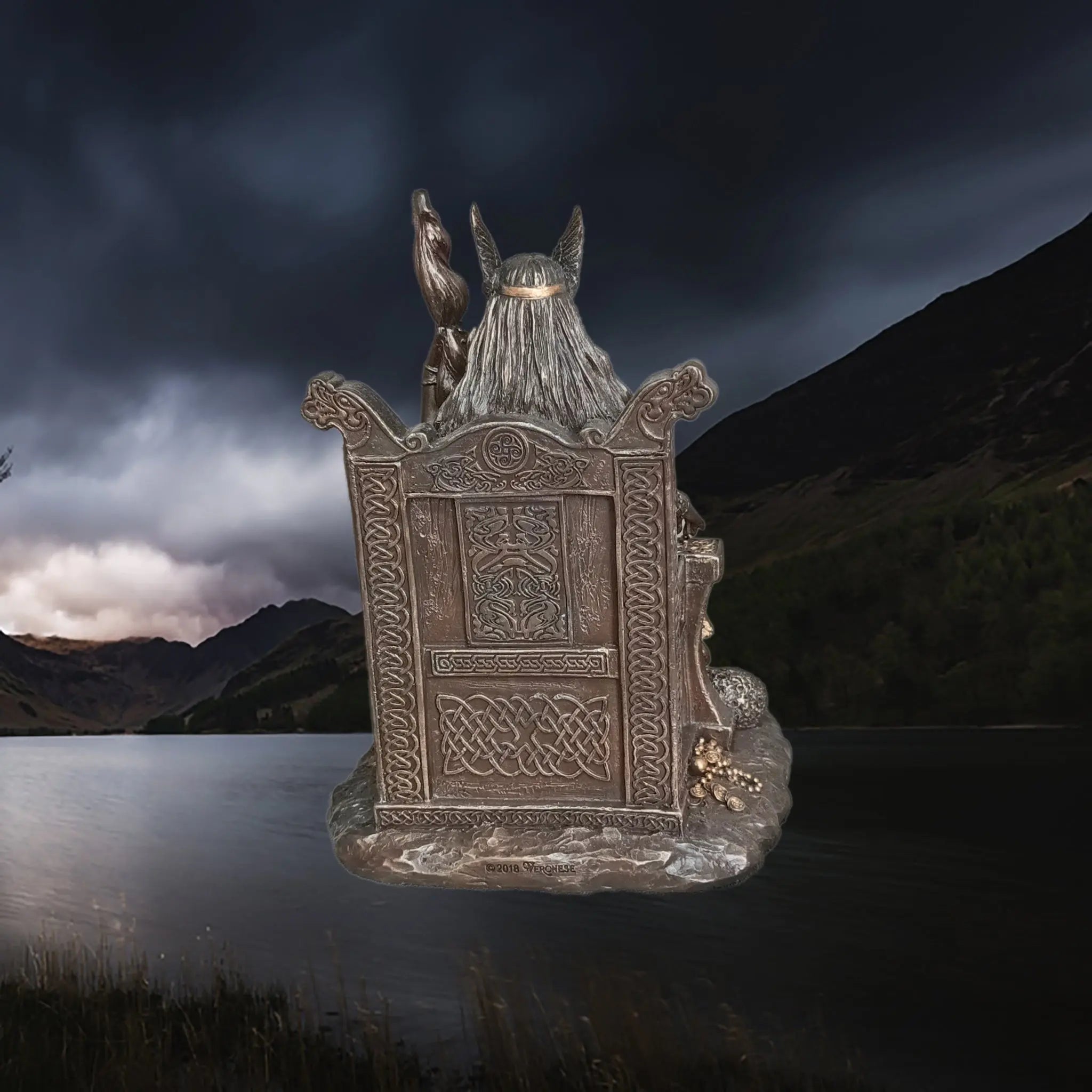 Hand-Painted Large Seated Statue of the Norse Goddess Frigga in Solid Resin - Back View