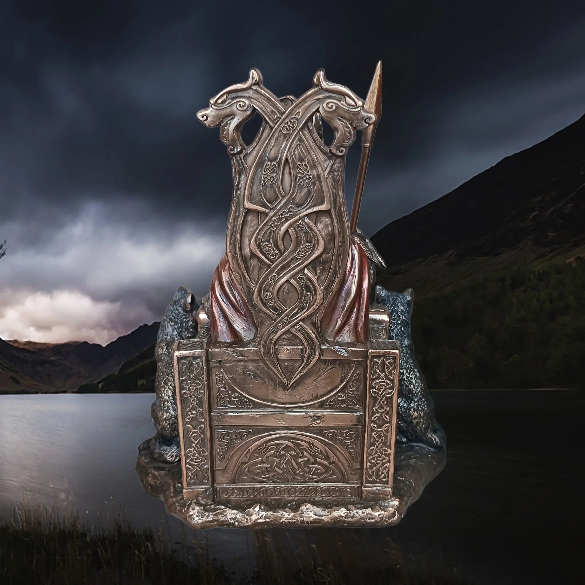 Hand-Painted Large Seated Statue of the Norse God Odin in Solid Resin - Back View