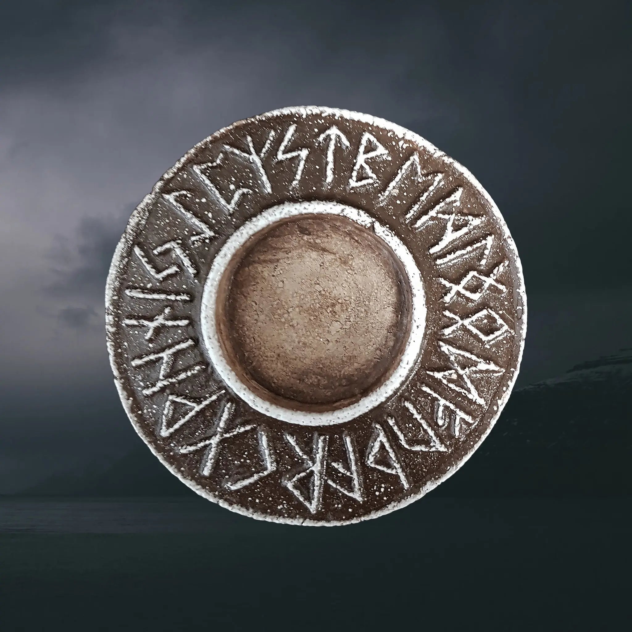 Hand-Crafted Ceramic Elder Futhark Runic Altar - Above View