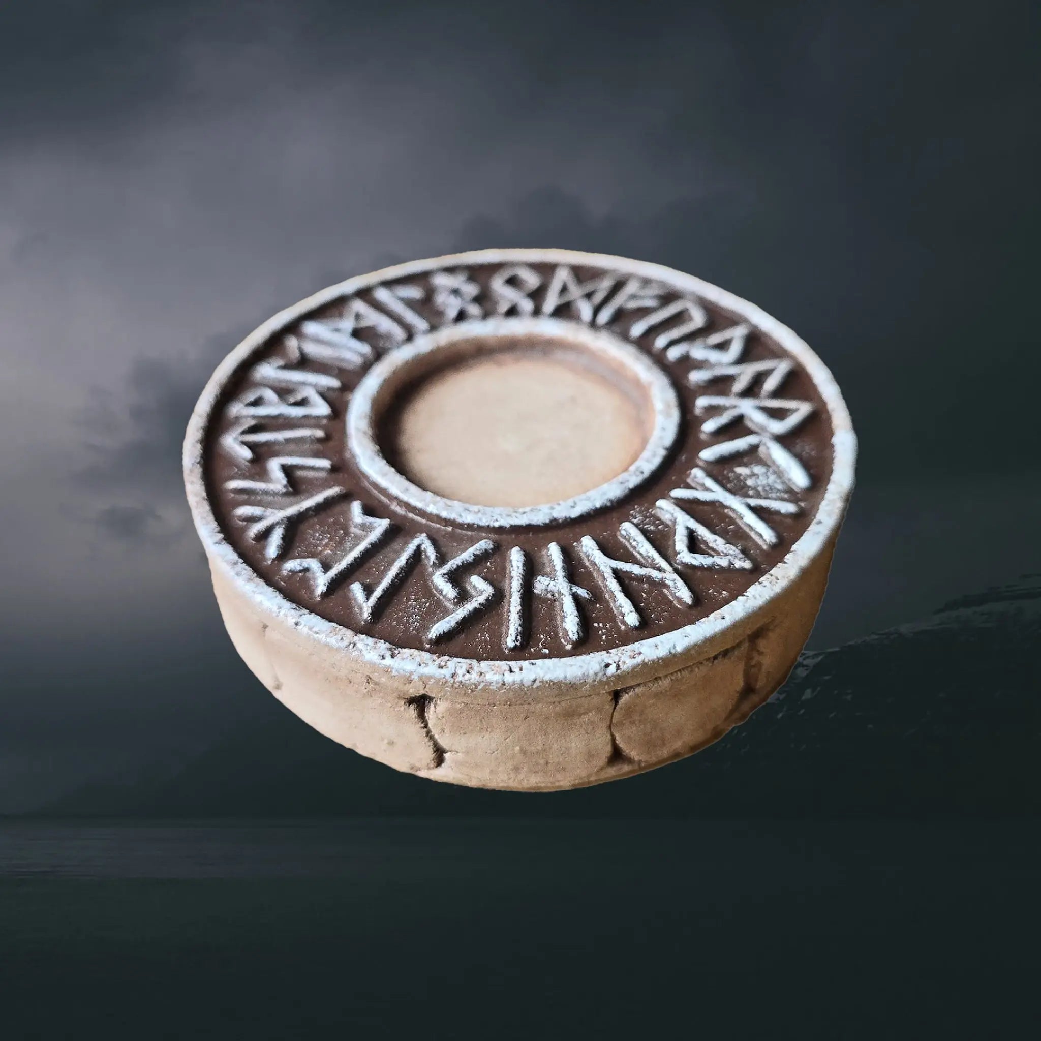 Hand-Crafted Ceramic Elder Futhark Runic Altar - Angle View