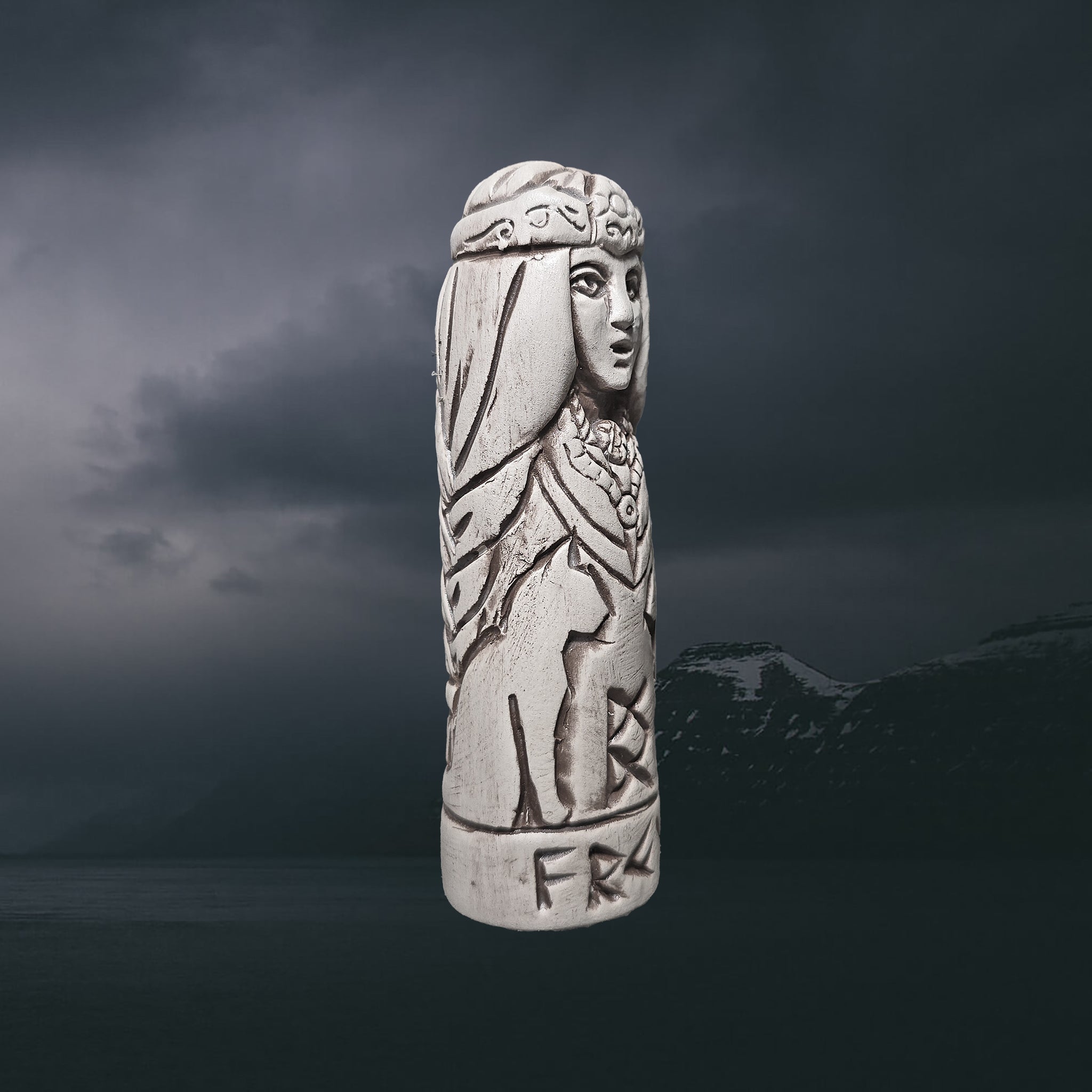 Hand-Crafted Ceramic Norse Goddess Freya Statuette - Right Side View