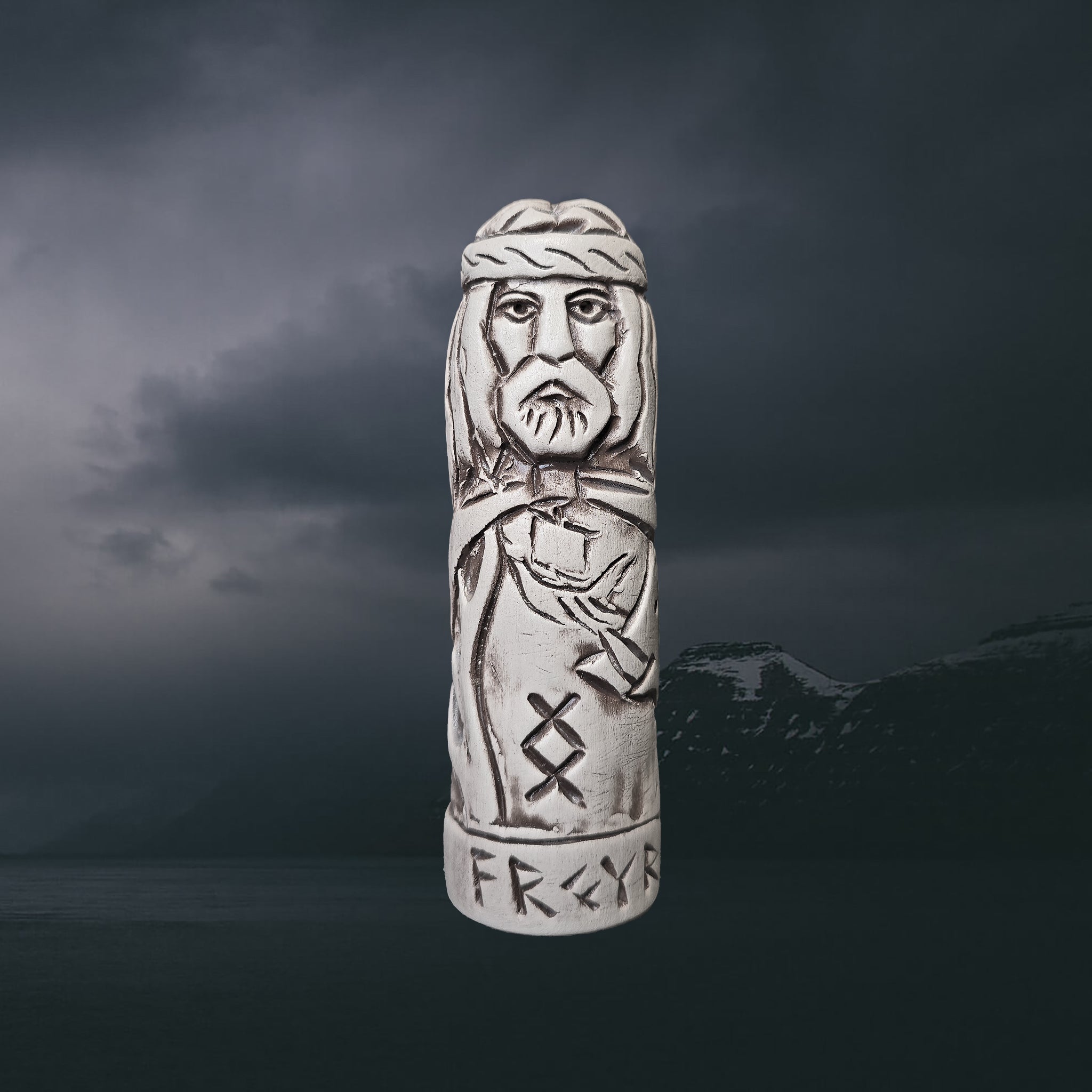 Hand-Crafted Ceramic Norse God Freyr (Frey) Statuette