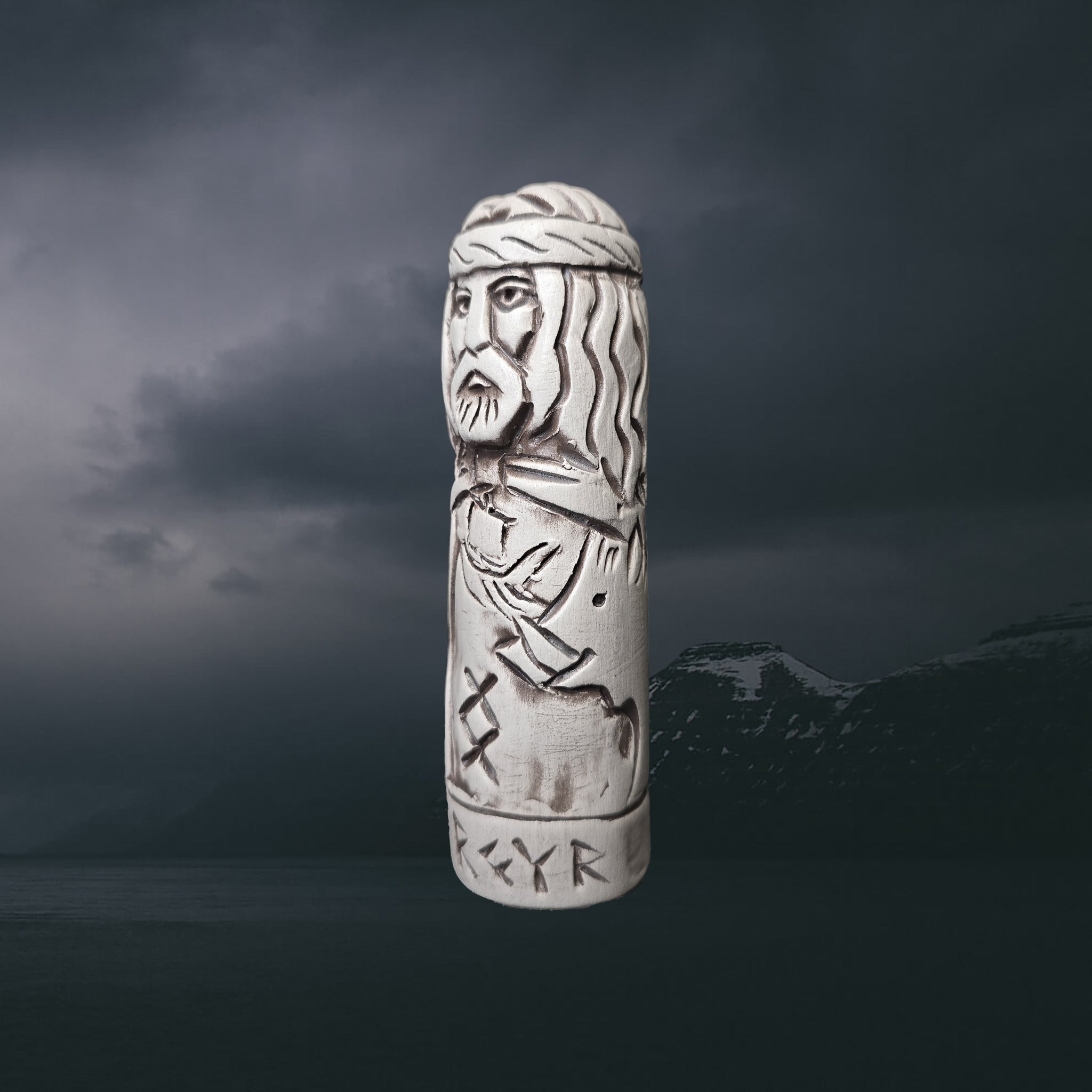 Hand-Crafted Ceramic Norse God Freyr (Frey) Statuette - Left Side Angle View