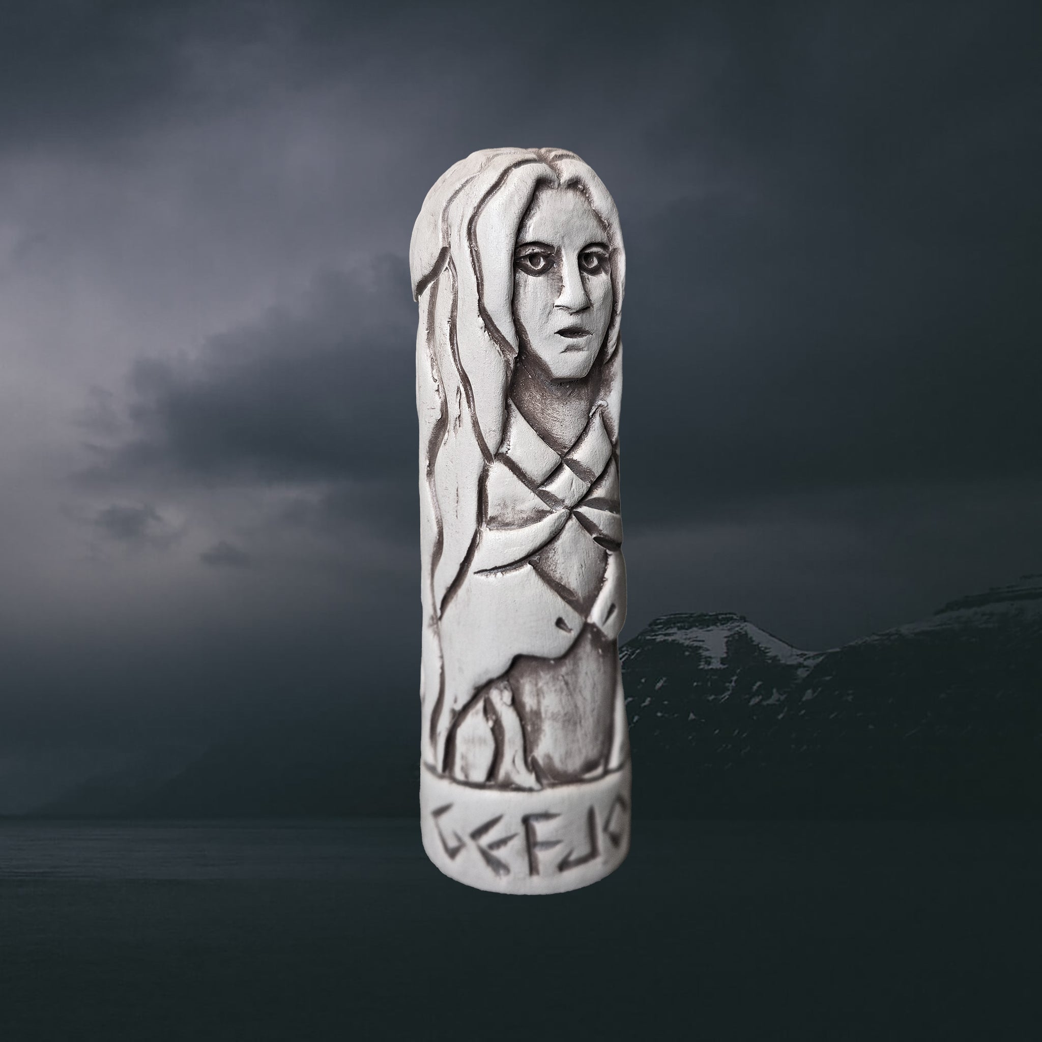 Hand-Crafted Ceramic Norse Goddess Gefjon Statuette - Right Side Angle View
