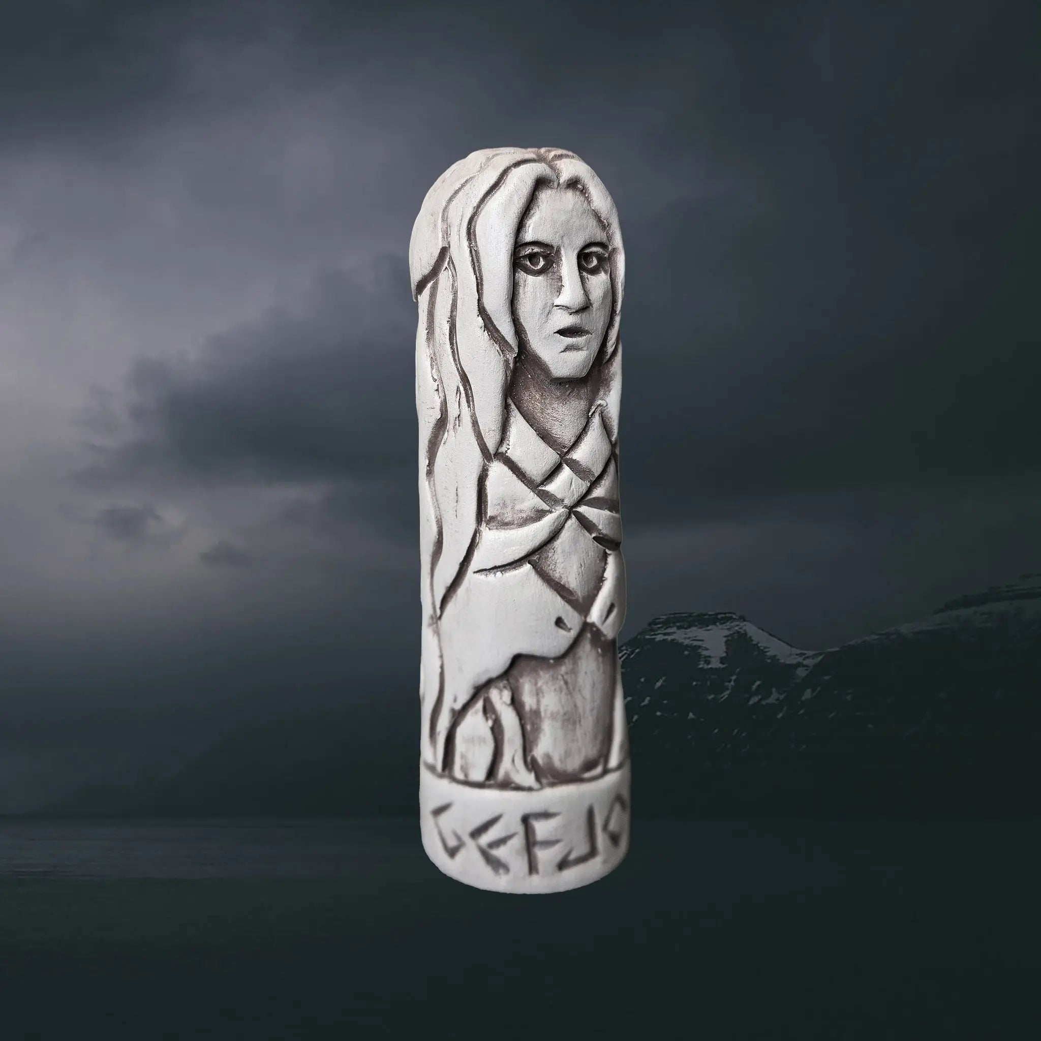 Hand-Crafted Ceramic Norse Goddess Gefjon Statuette - Right Side Angle View