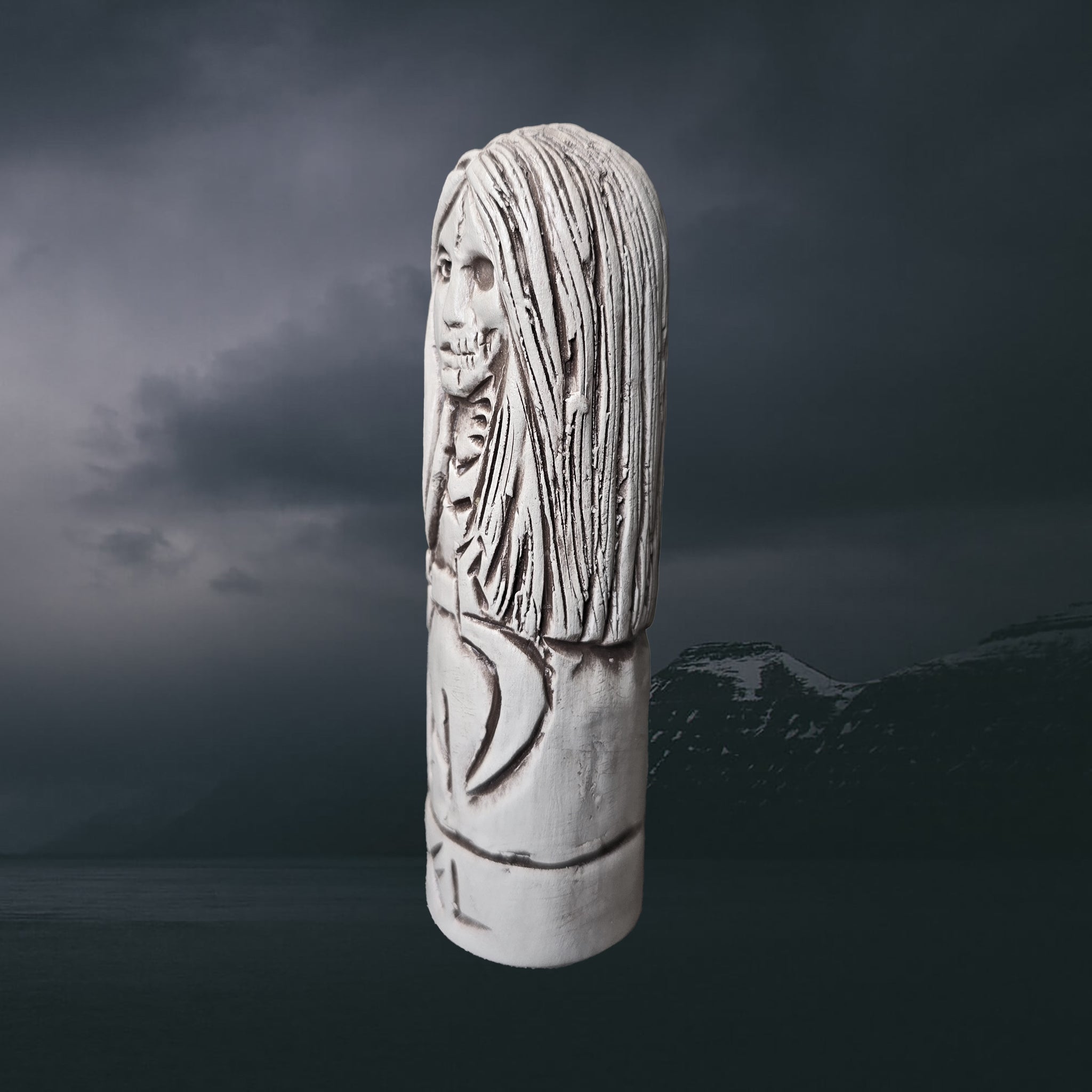 Hand-Crafted Ceramic Norse Goddess Hel Statuette - Left Side View