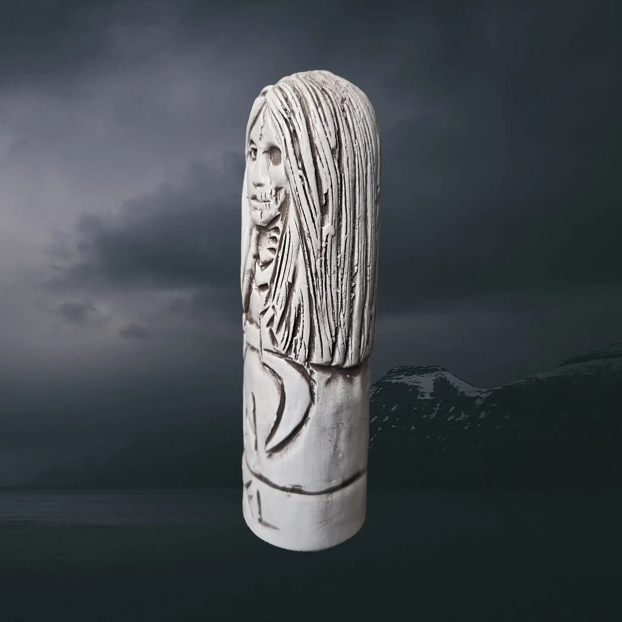 Hand-Crafted Ceramic Norse Goddess Hel Statuette - Left Side View
