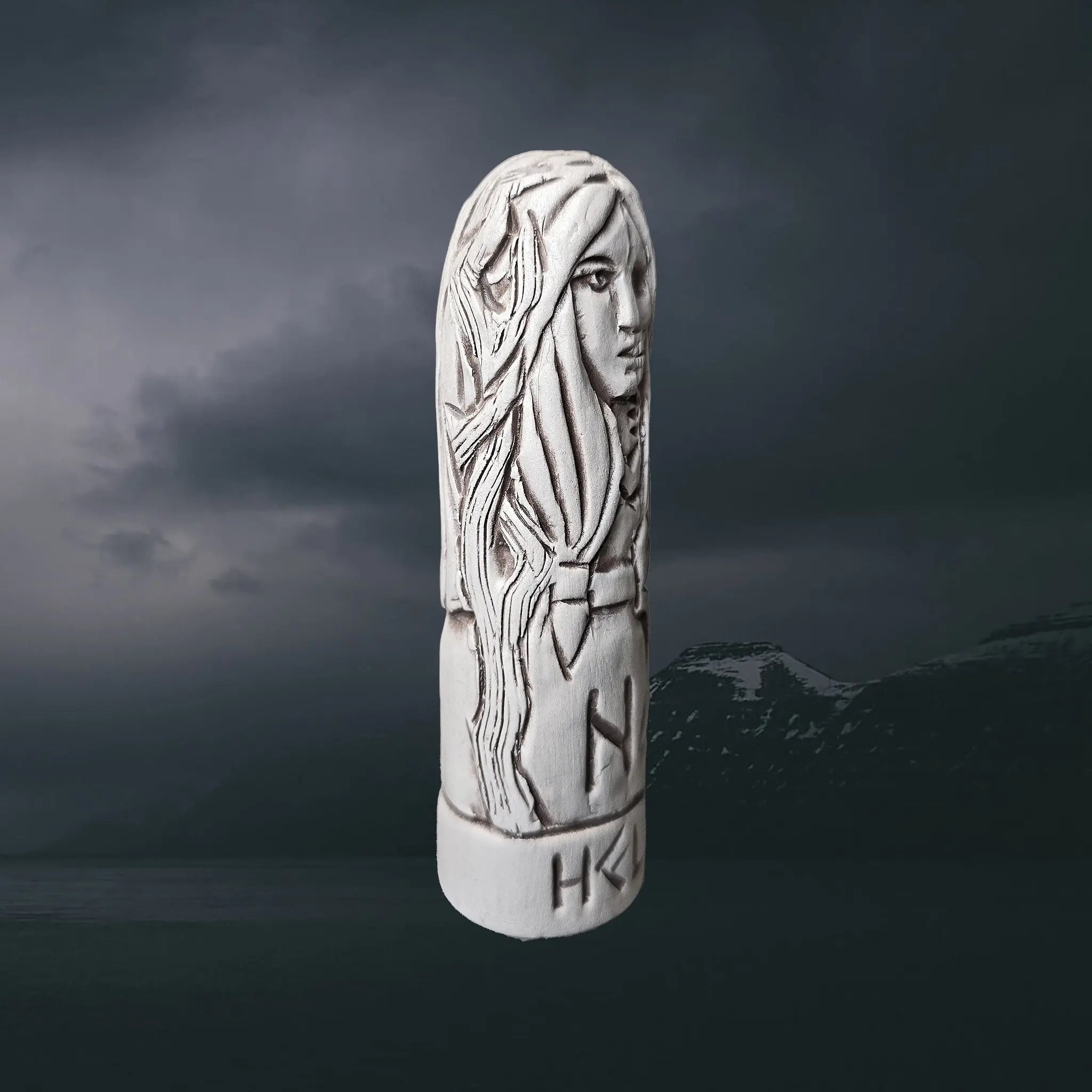 Hand-Crafted Ceramic Norse Goddess Hel Statuette - Right Side View