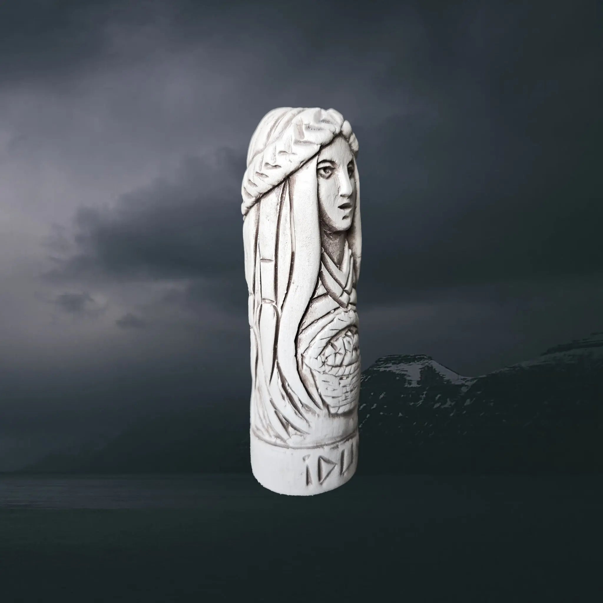 Hand-Crafted Ceramic Norse Goddess Idunn Statuette - Right Side Angle View