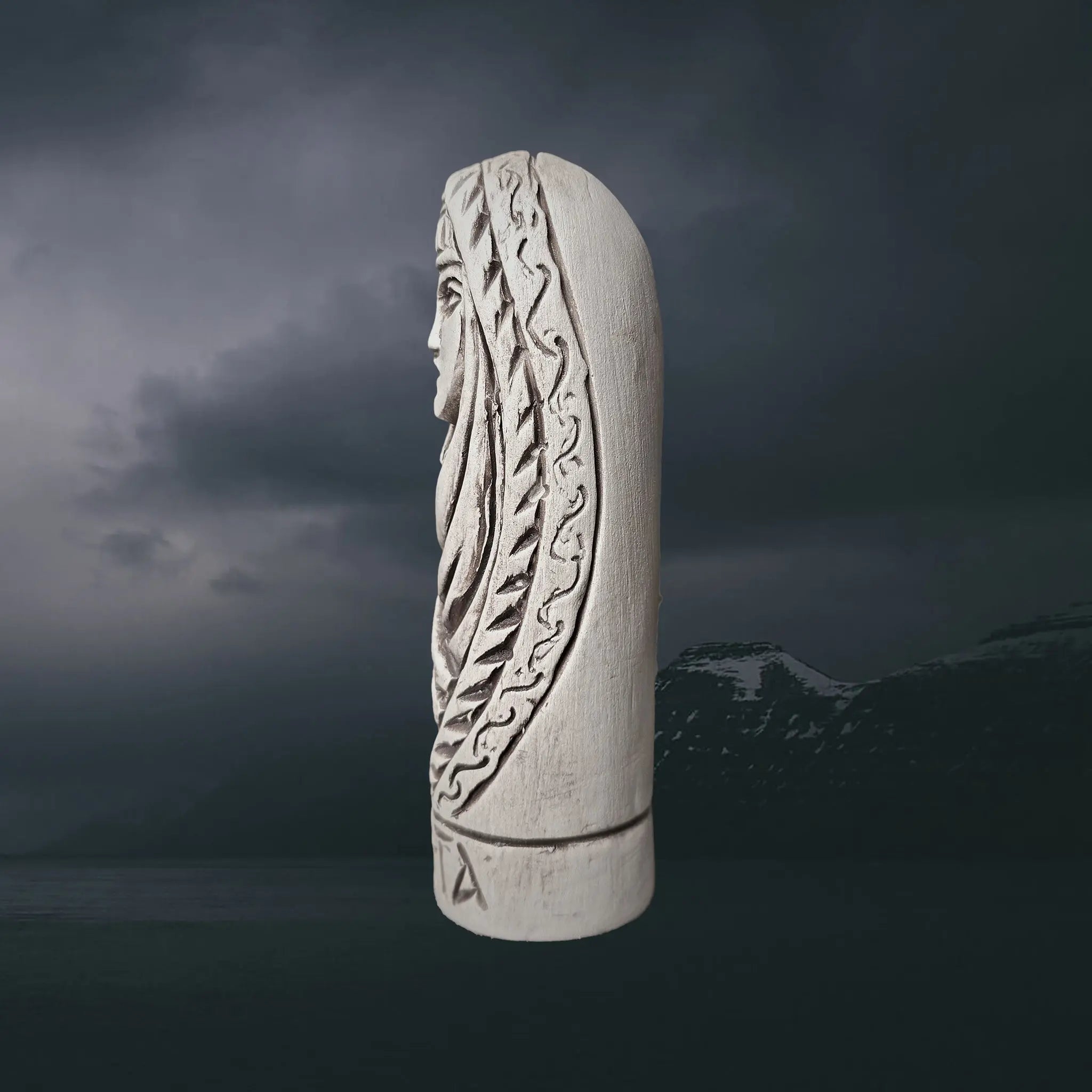 Hand-Crafted Ceramic Norse Goddess Nerta (Nerthus) Statuette - Left Side View