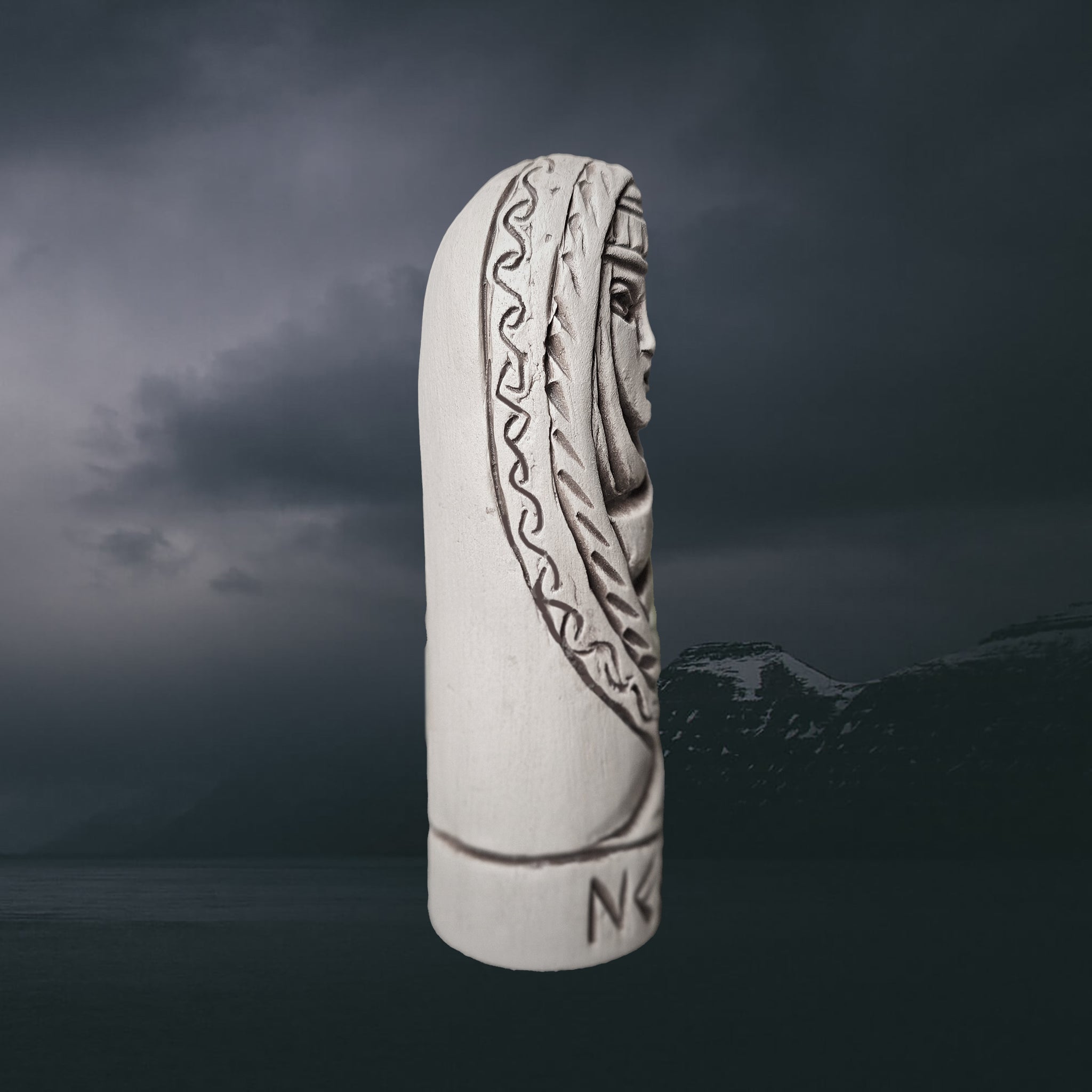 Hand-Crafted Ceramic Norse Goddess Nerta (Nerthus) Statuette - Right Side View