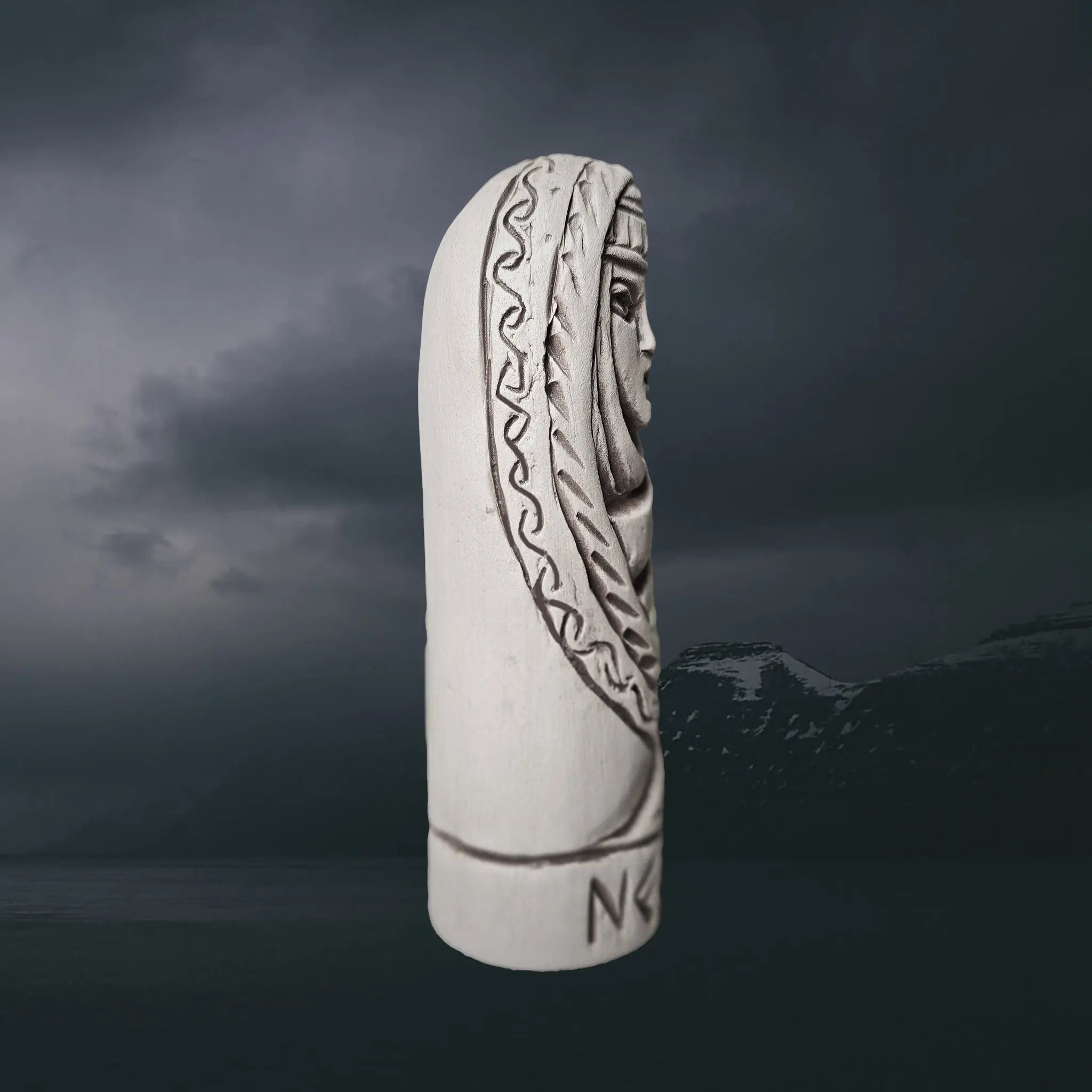 Hand-Crafted Ceramic Norse Goddess Nerta (Nerthus) Statuette - Right Side View