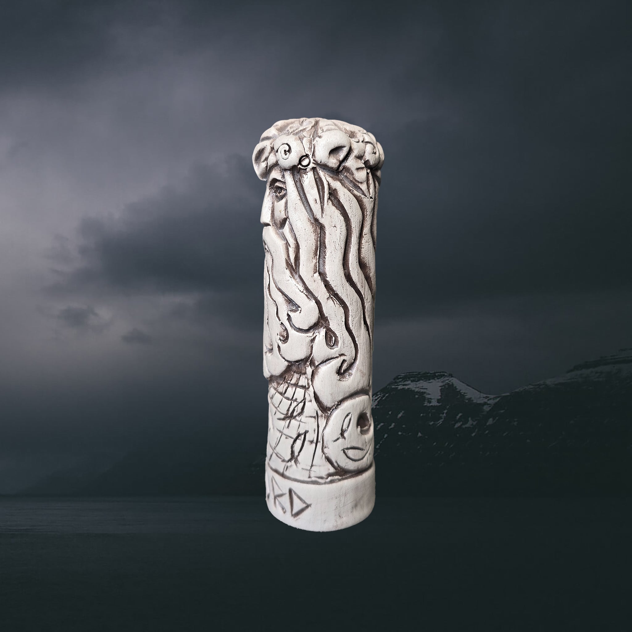 Hand-Crafted Ceramic Norse God Njord Statuette - Right Side View