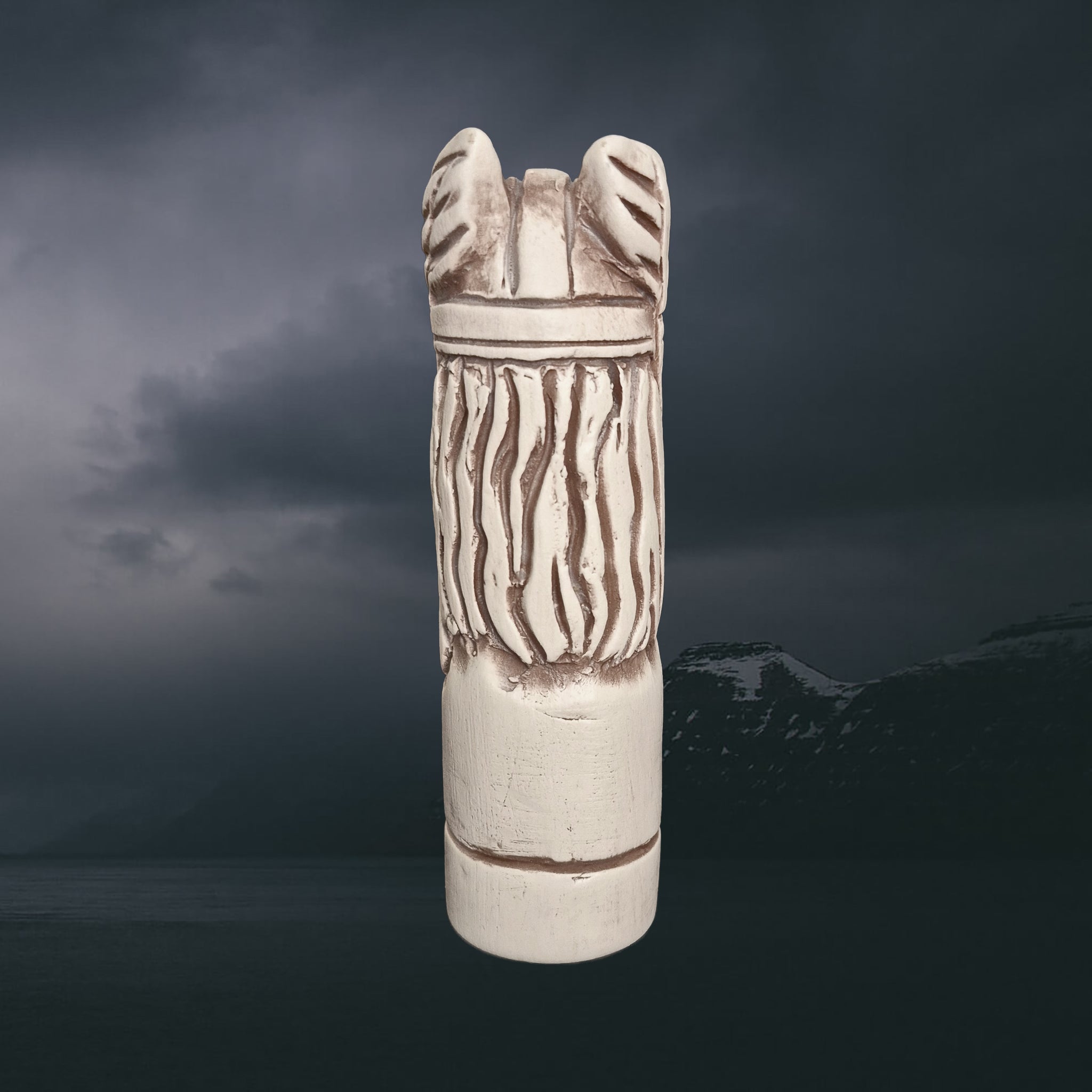 Statuette of the Norse God Odin the Warrior in Hand-Crafted Clay - Back View