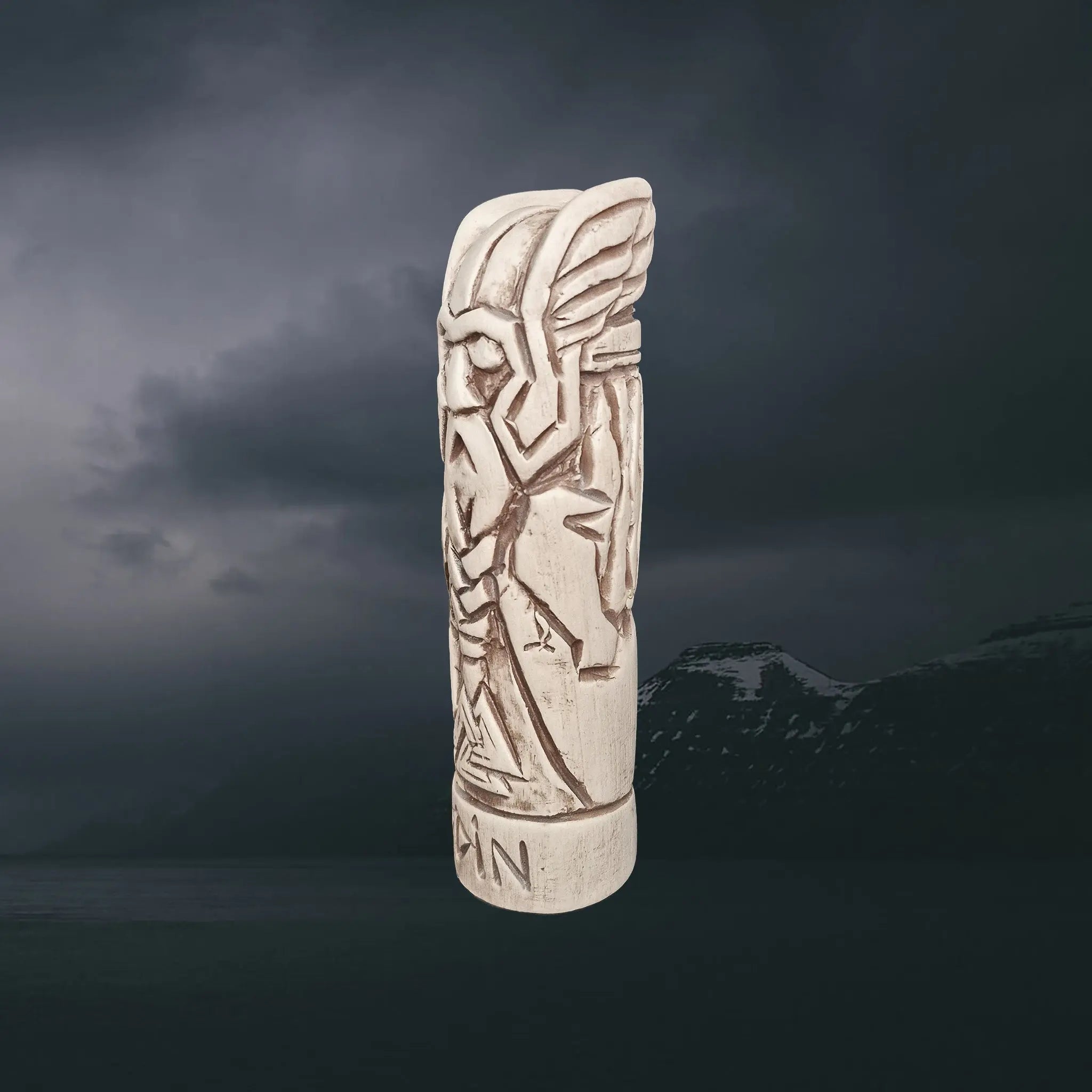 Statuette of the Norse God Odin the Warrior in Hand-Crafted Clay - Left Side View