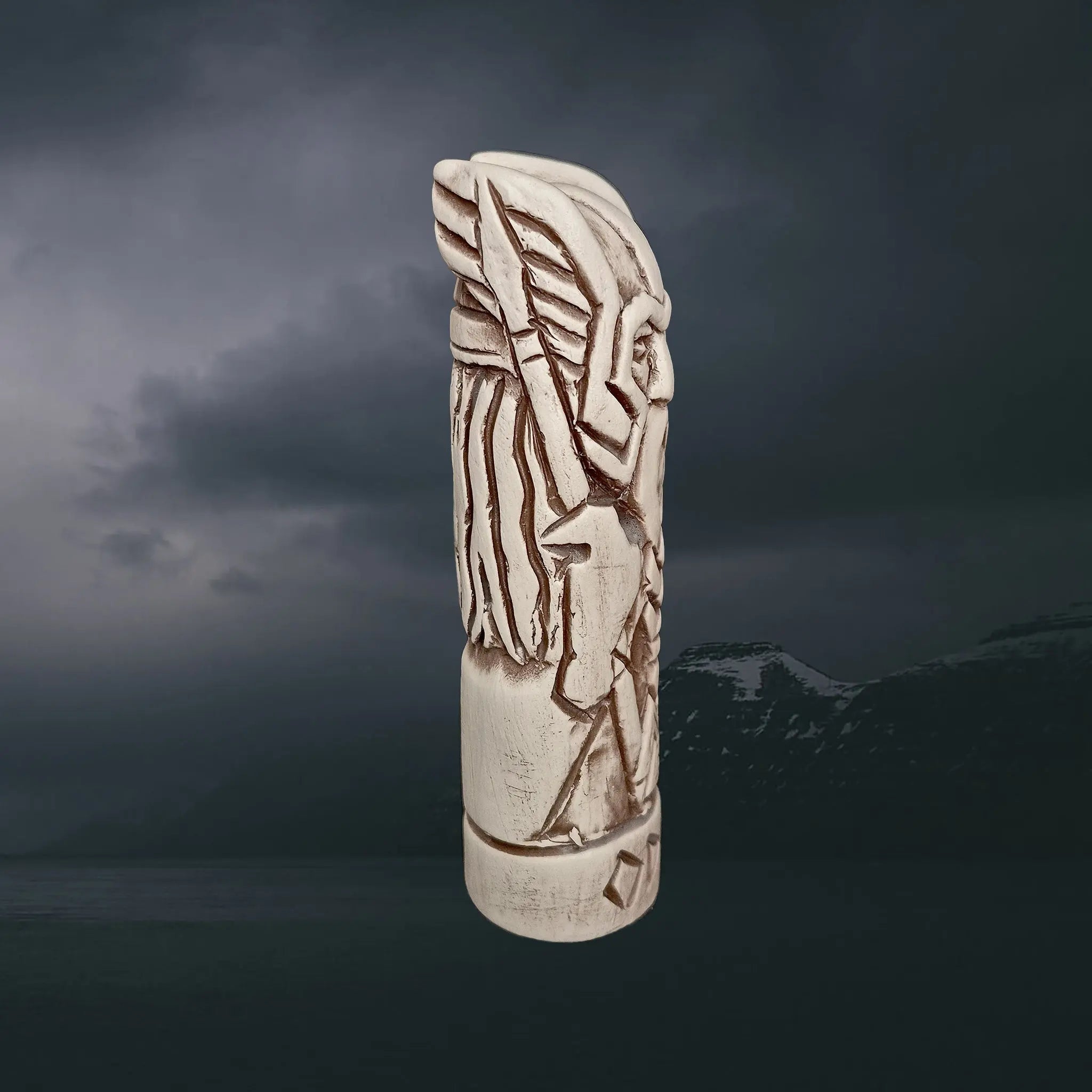 Statuette of the Norse God Odin the Warrior in Hand-Crafted Clay - Right Side View