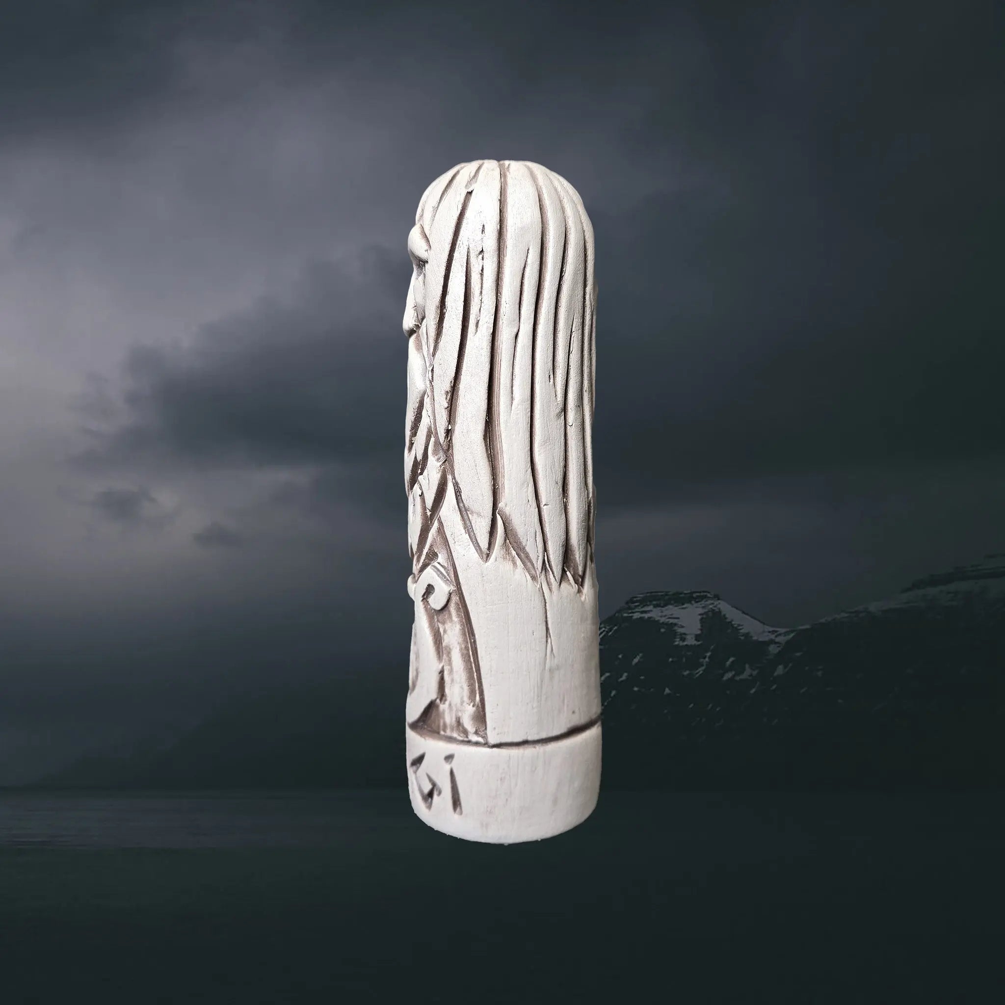 Statuette of the Norse God Bragi in Hand-Crafted Clay - Left Side View