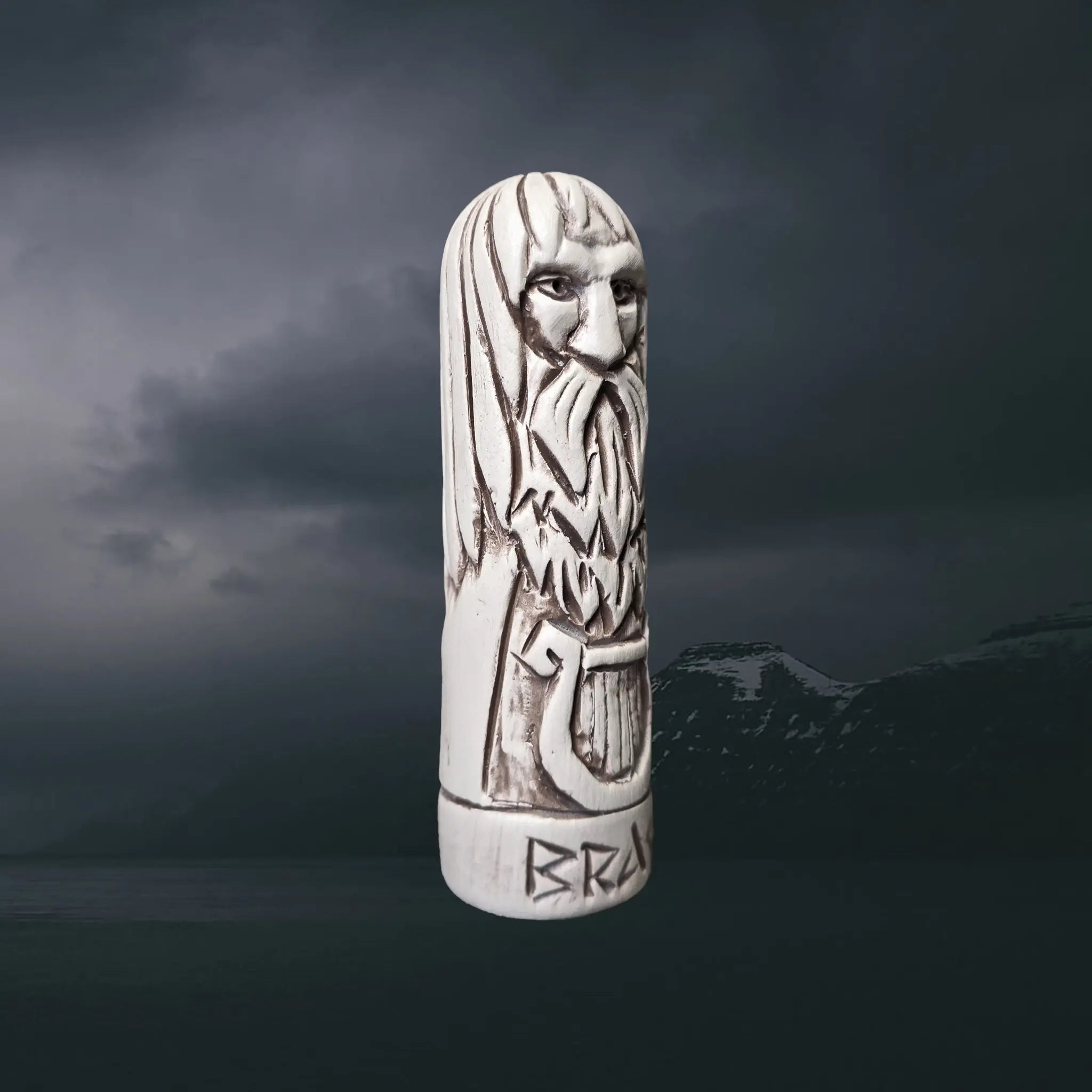 Statuette of the Norse God Bragi in Hand-Crafted Clay - Right Side Angle View